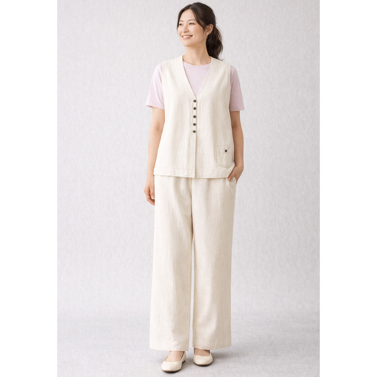 aiai 麻レーヨン シードポケットベスト - 画像2