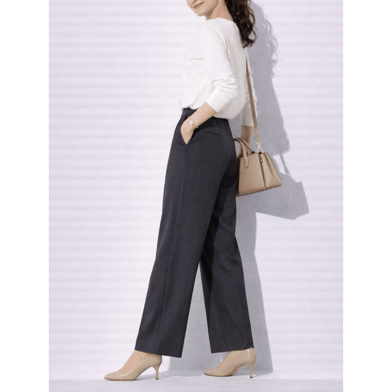 aiai 麻涼みストレッチ ラクキレイワイドパンツ - 画像3