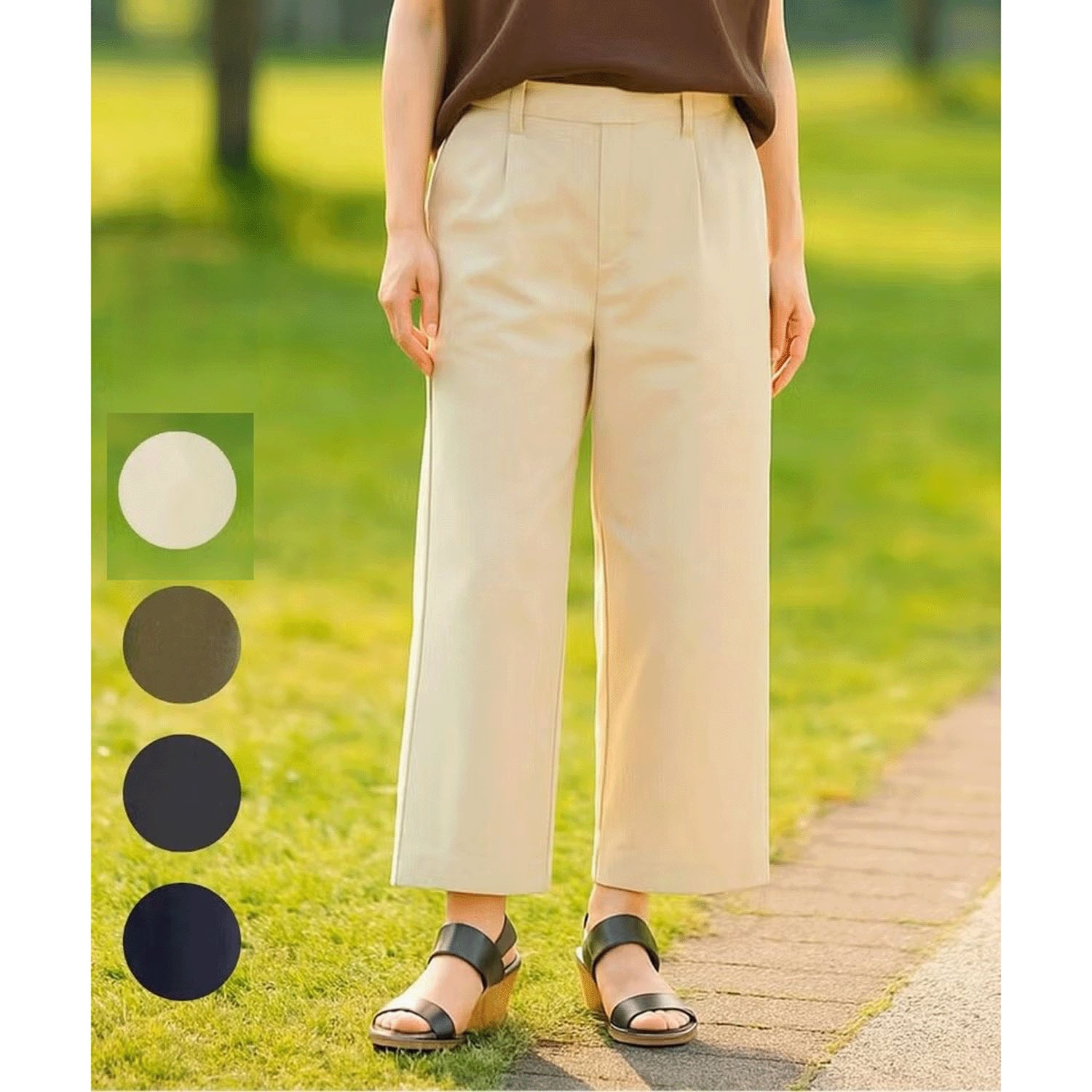 aiai 麻涼みストレッチ ラクキレイワイドパンツ