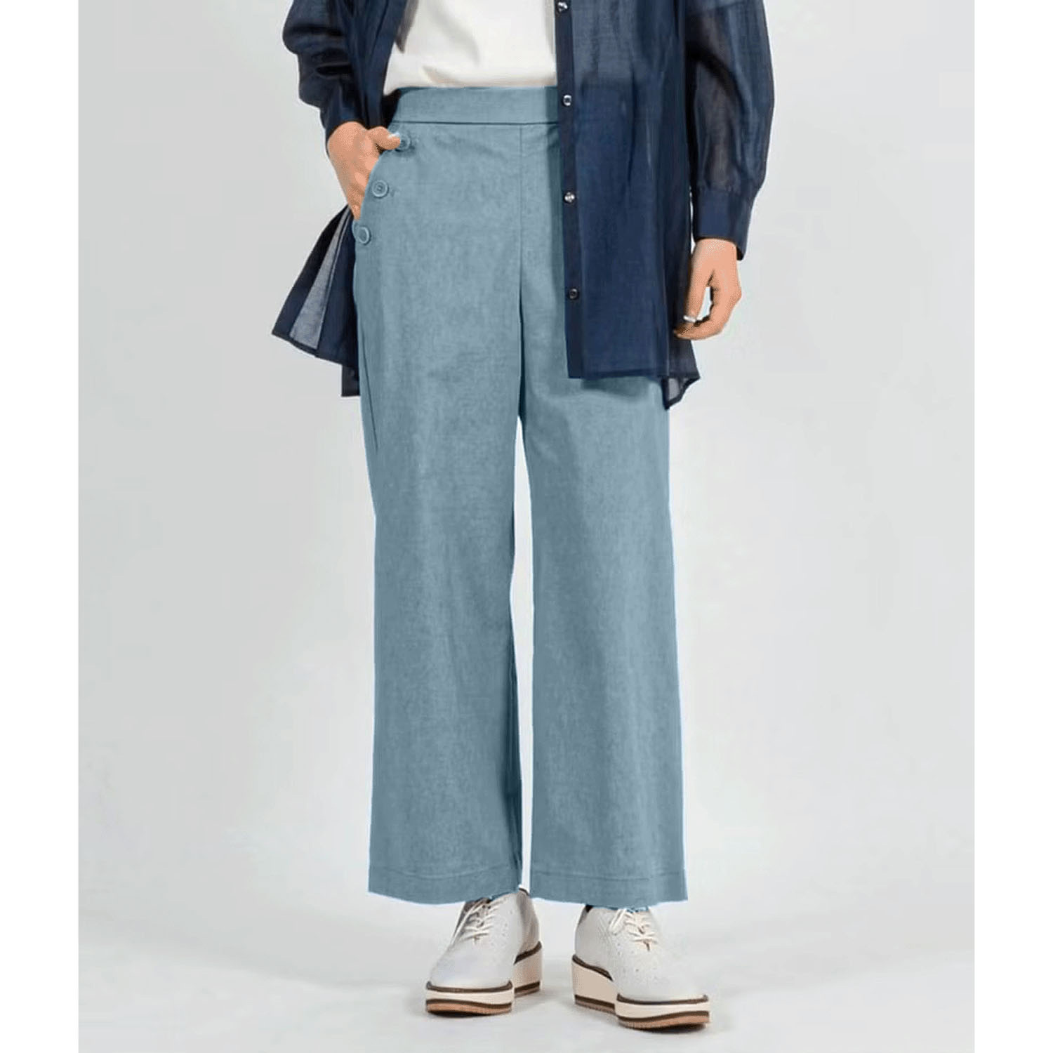 C／Nシャンブレー ストレッチマリンワイドパンツ - 画像6