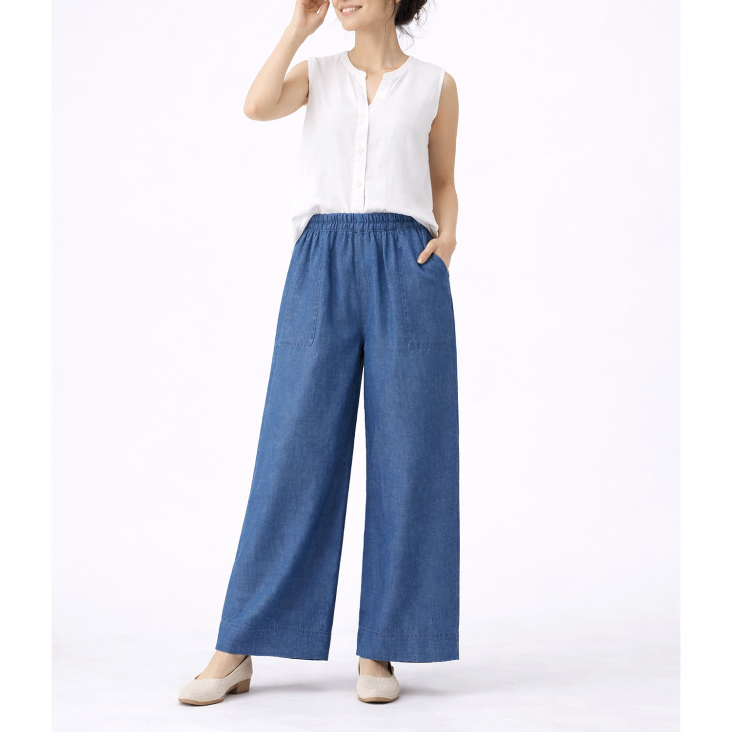 aiai リヨセル／麻／レーヨンデニム ワイドパンツ - 画像2
