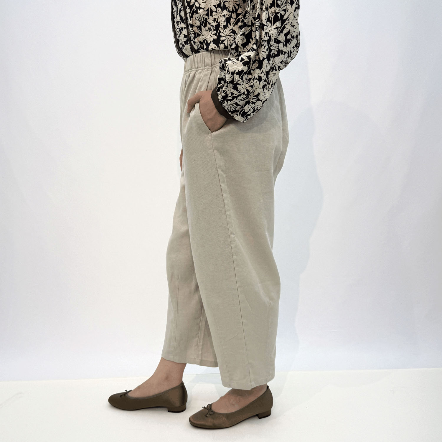 綿麻二重折りオーガニックコクーンパンツ - 画像2