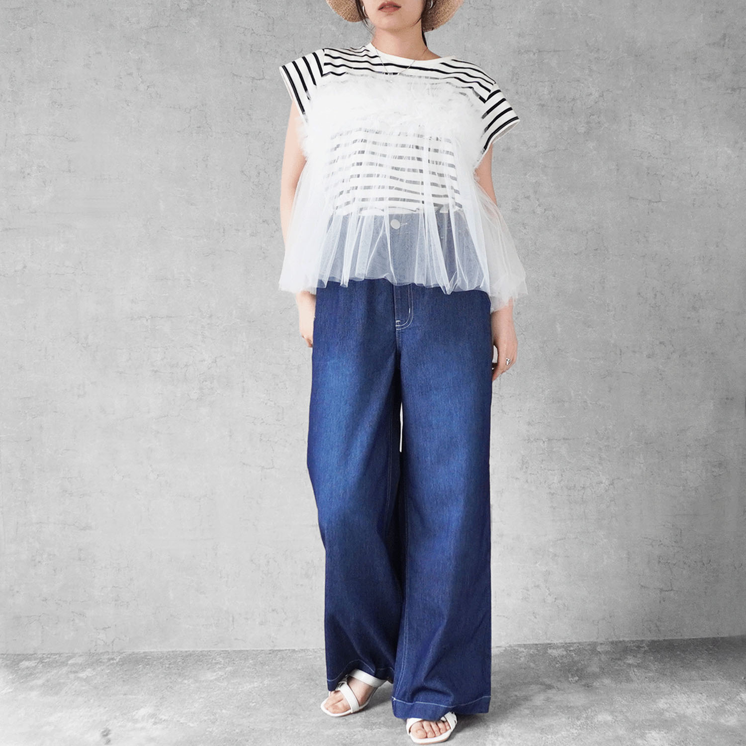 W HEART アイスメッシュデニムワイドパンツ - 画像2