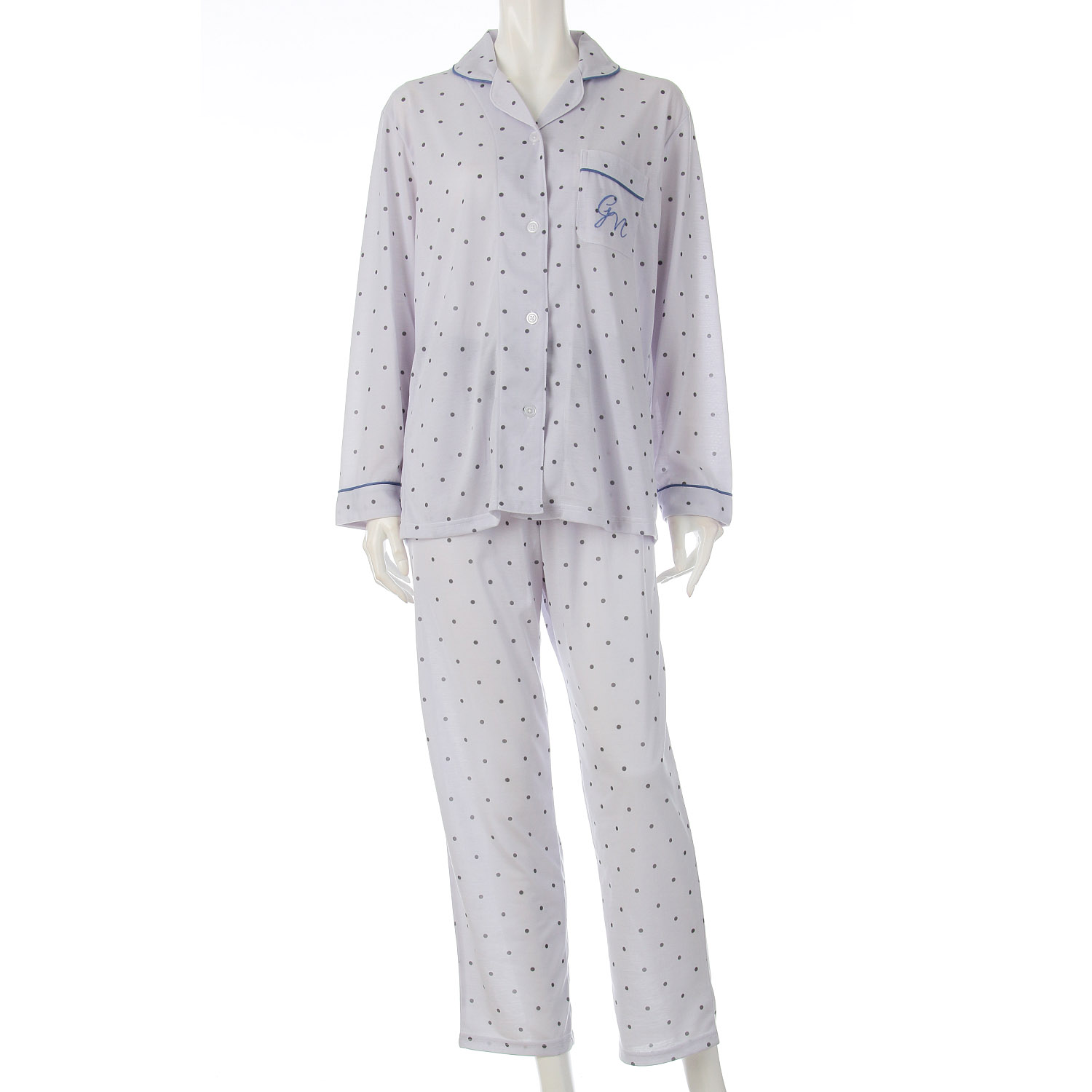 chamoppa 天竺 ドット柄長袖長パンツシャツパジャマ - 画像2