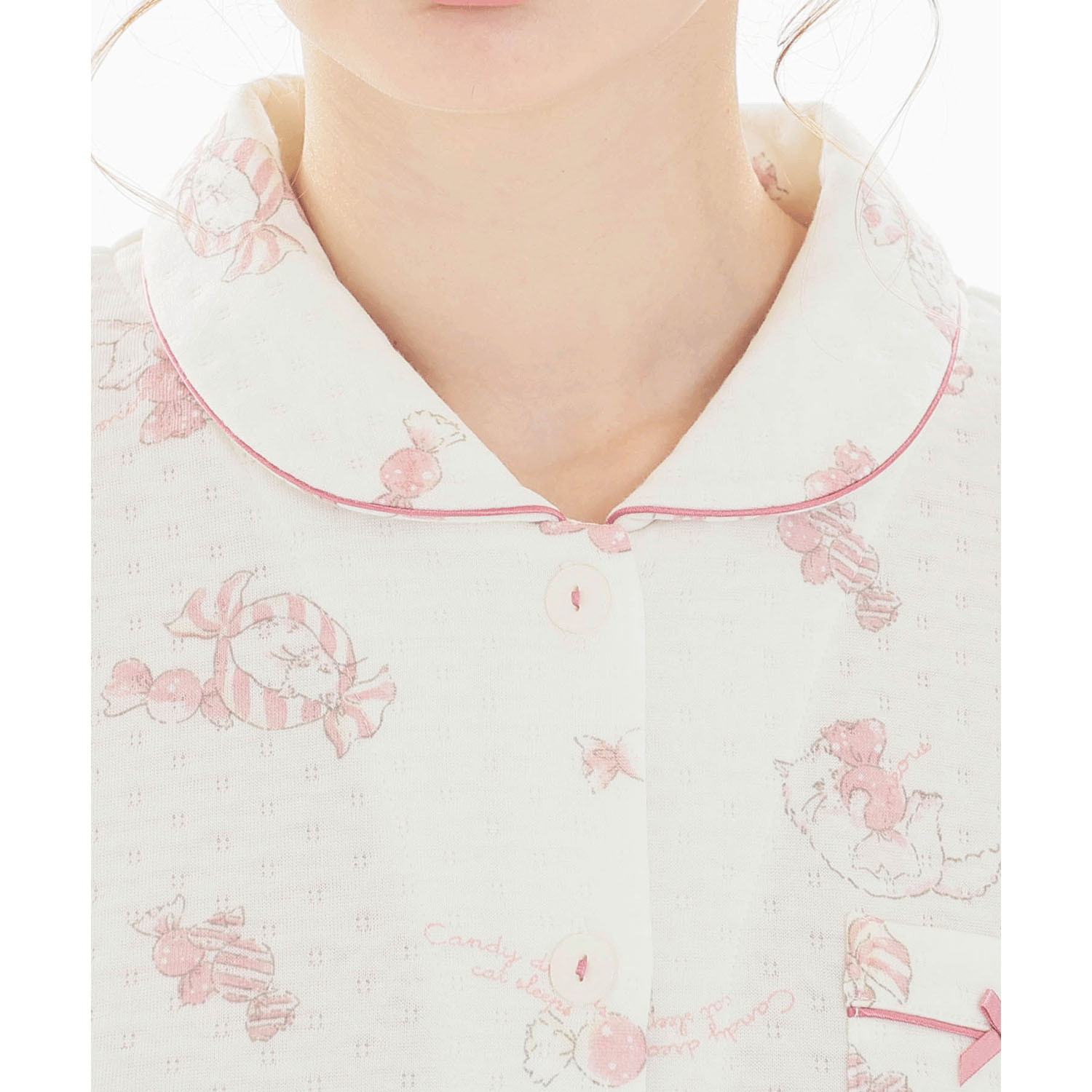 Narue 接結（綿入り）ボンボンキャットシャツパジャマ - 画像4