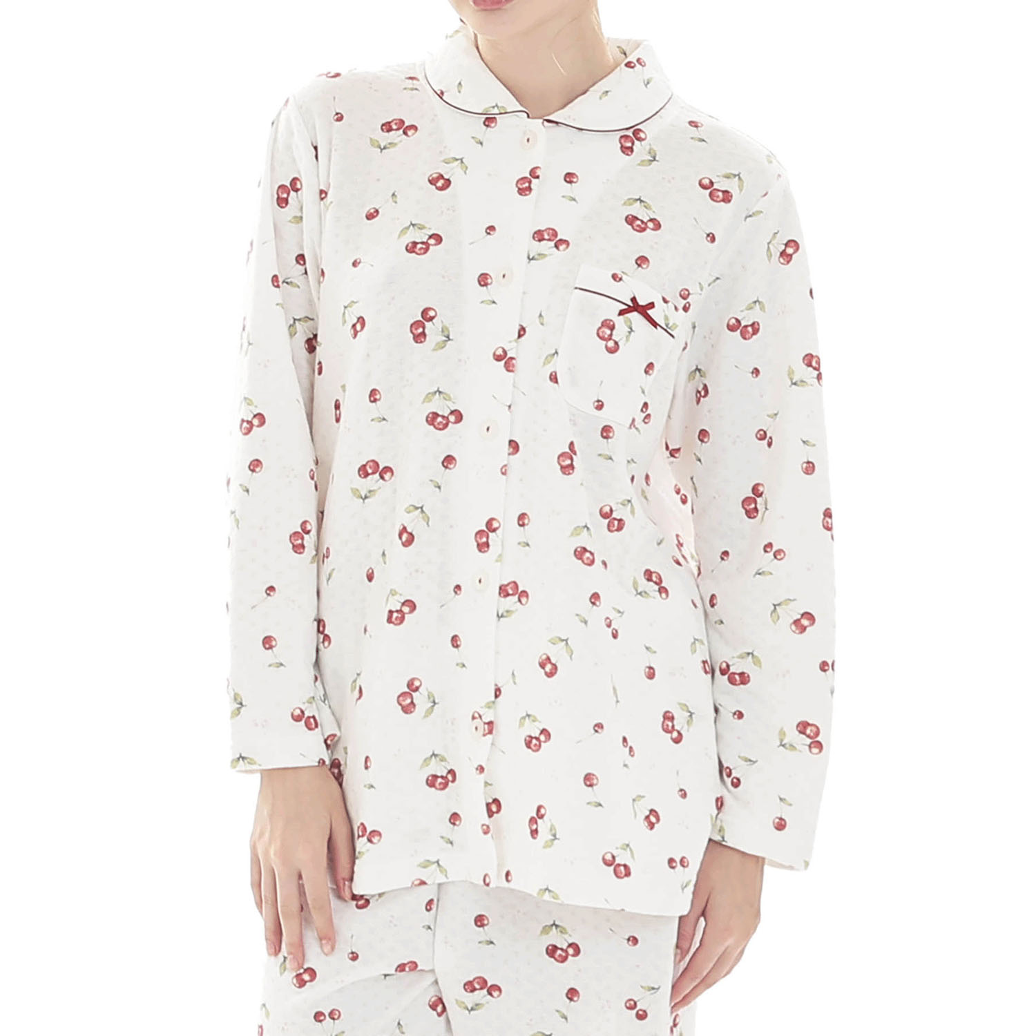 Narue 接結（綿入り）チェリーシャツパジャマ