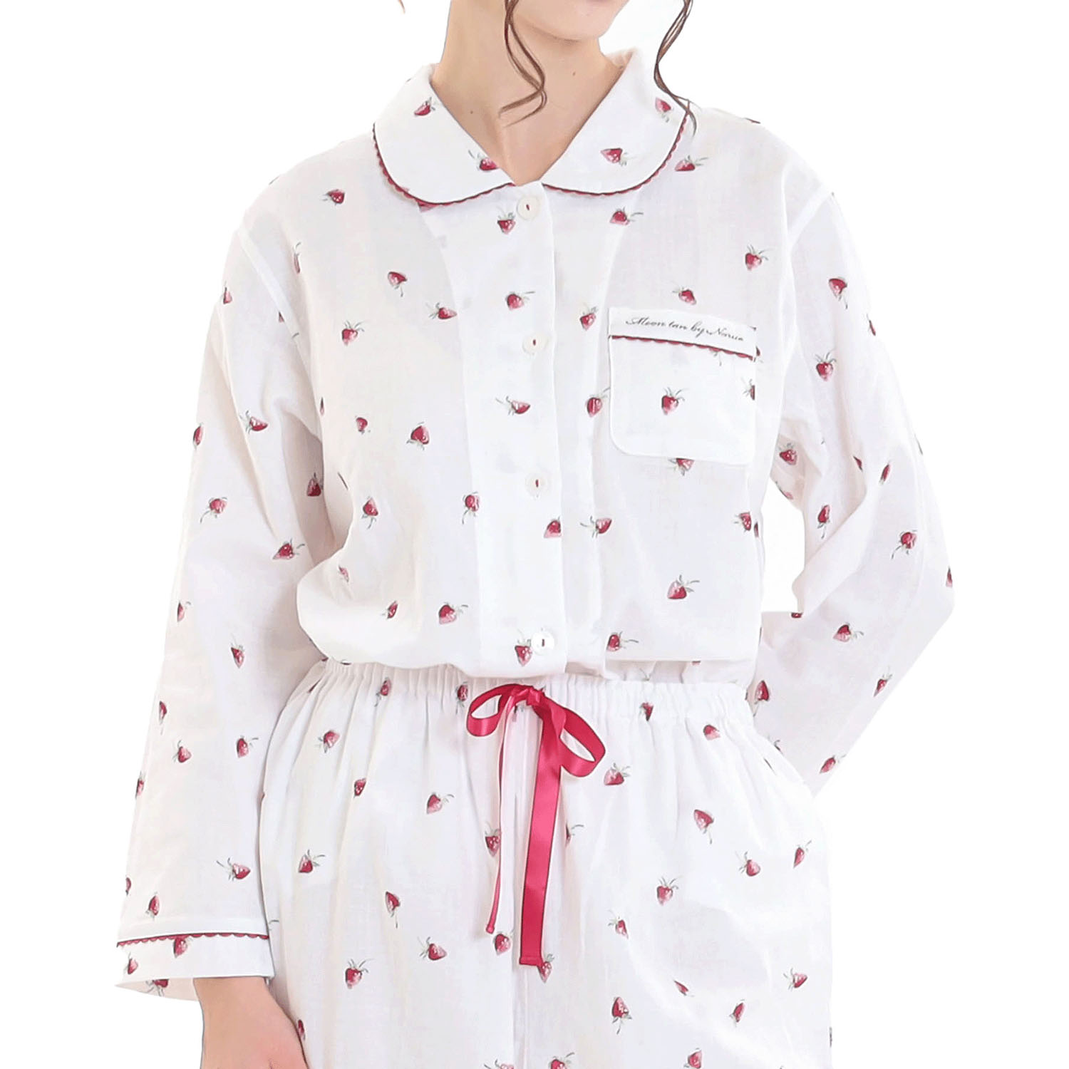 Narue コットンダブルガーゼいちごシャツパジャマ - 画像2