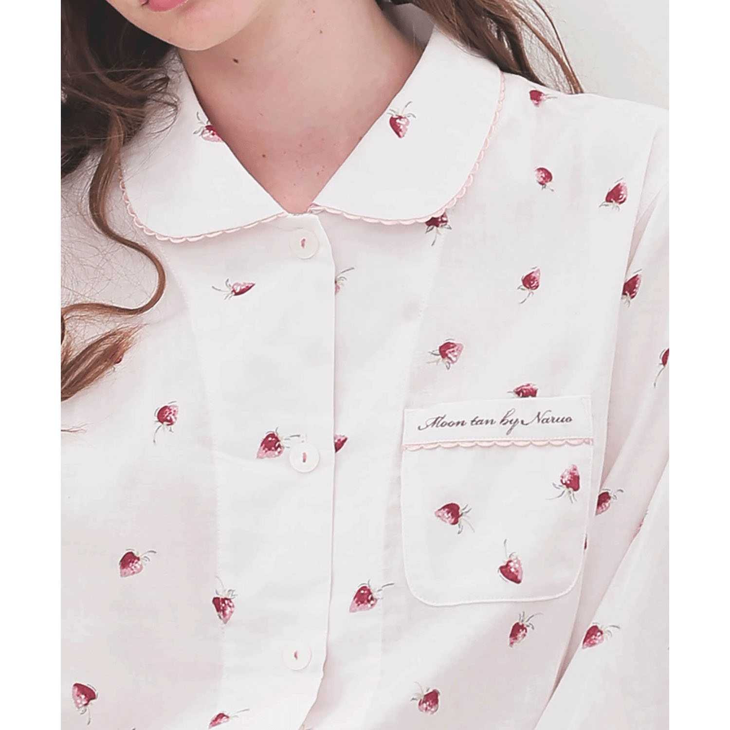 Narue コットンダブルガーゼいちごシャツパジャマ - 画像11