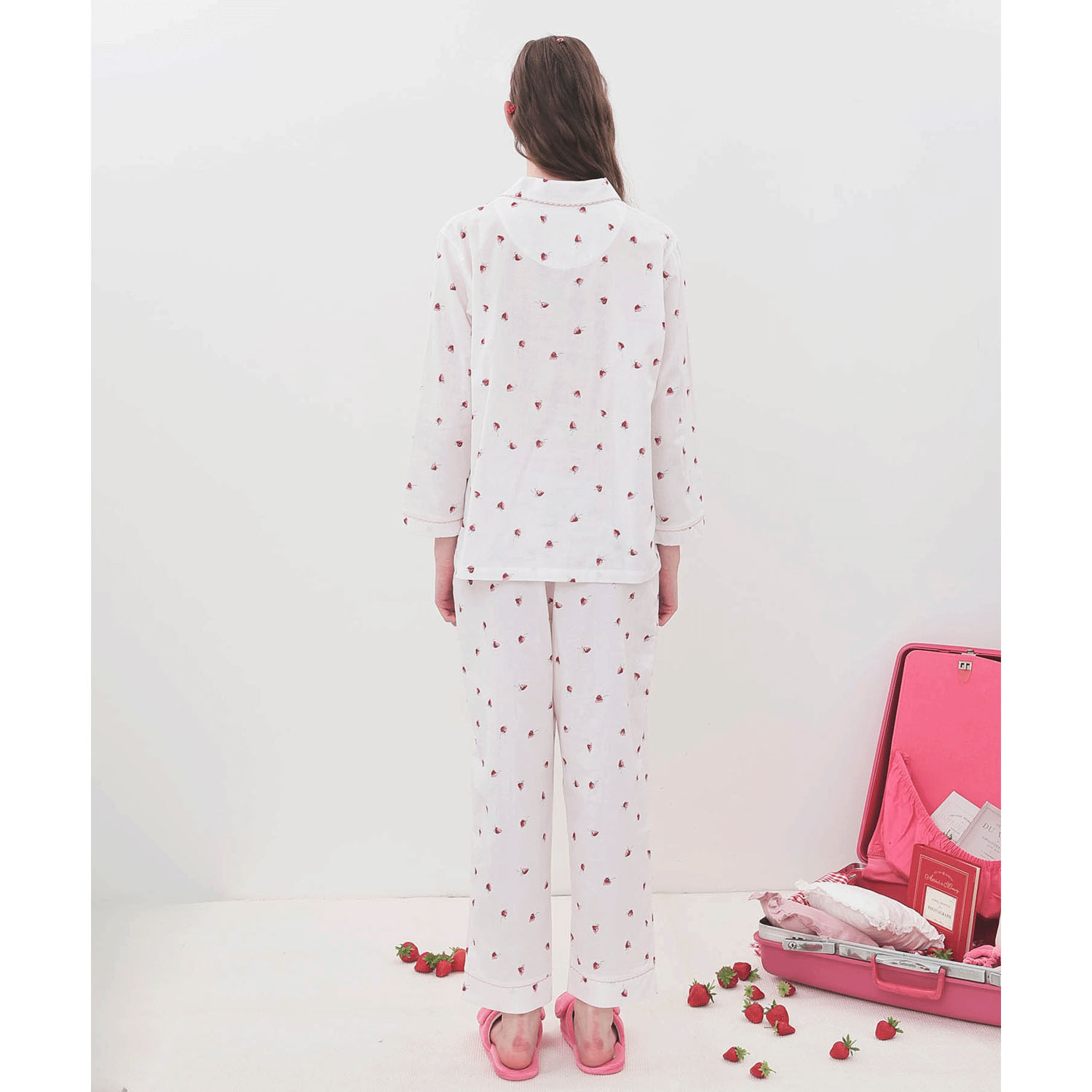 Narue コットンダブルガーゼいちごシャツパジャマ - 画像15