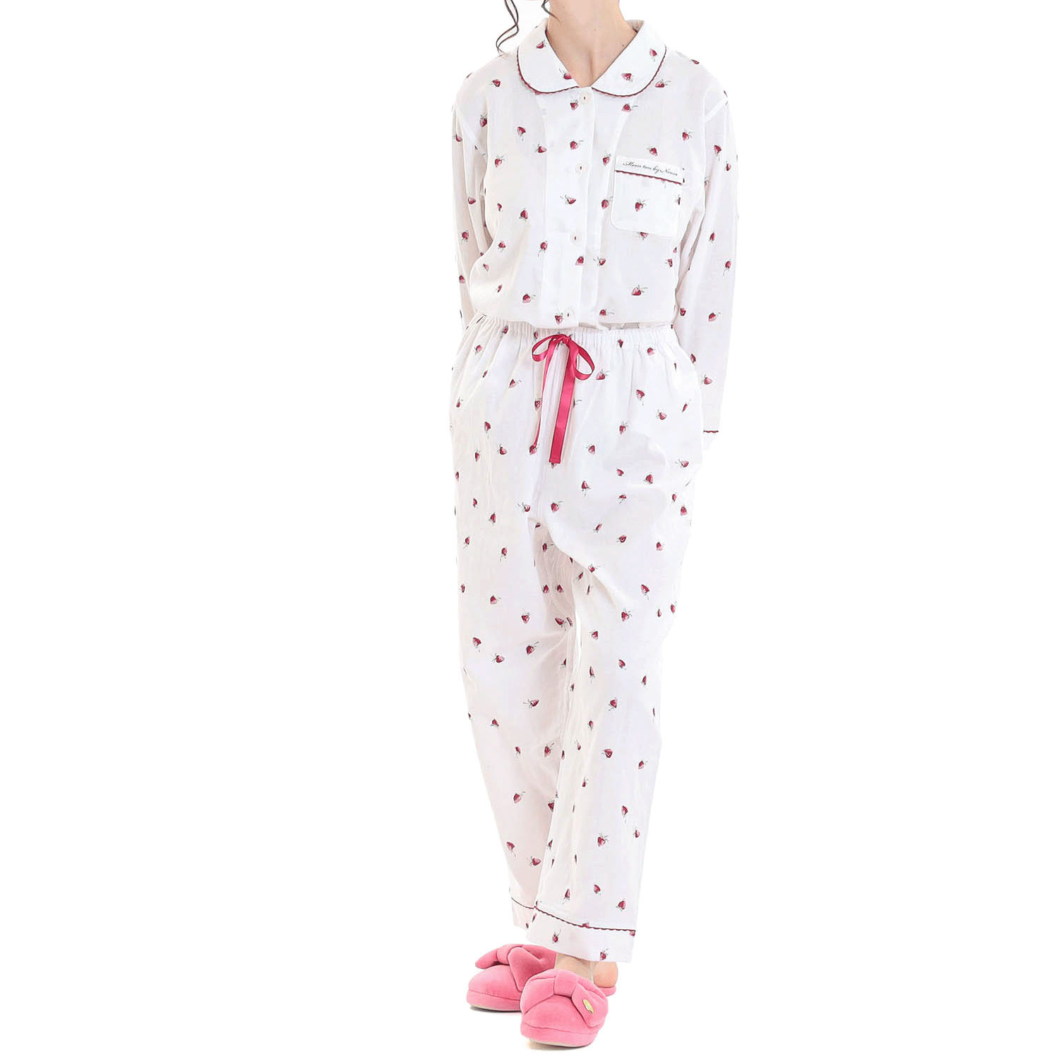 Narue コットンダブルガーゼいちごシャツパジャマ - 画像3