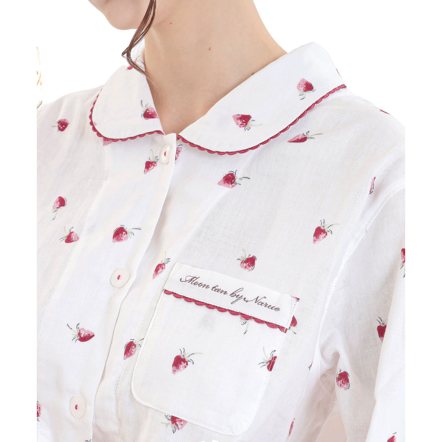 Narue コットンダブルガーゼいちごシャツパジャマ - 画像5