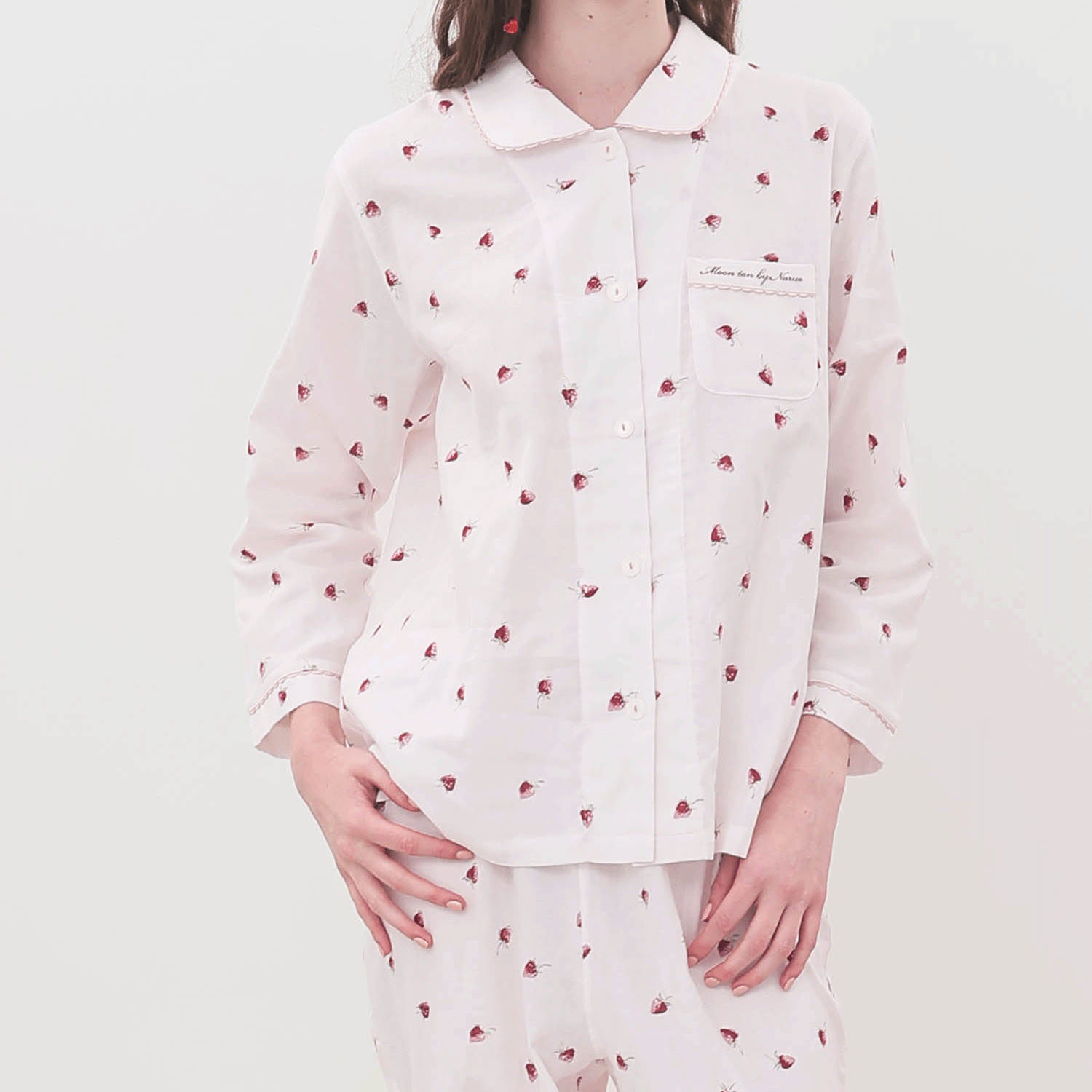 Narue コットンダブルガーゼいちごシャツパジャマ - 画像10