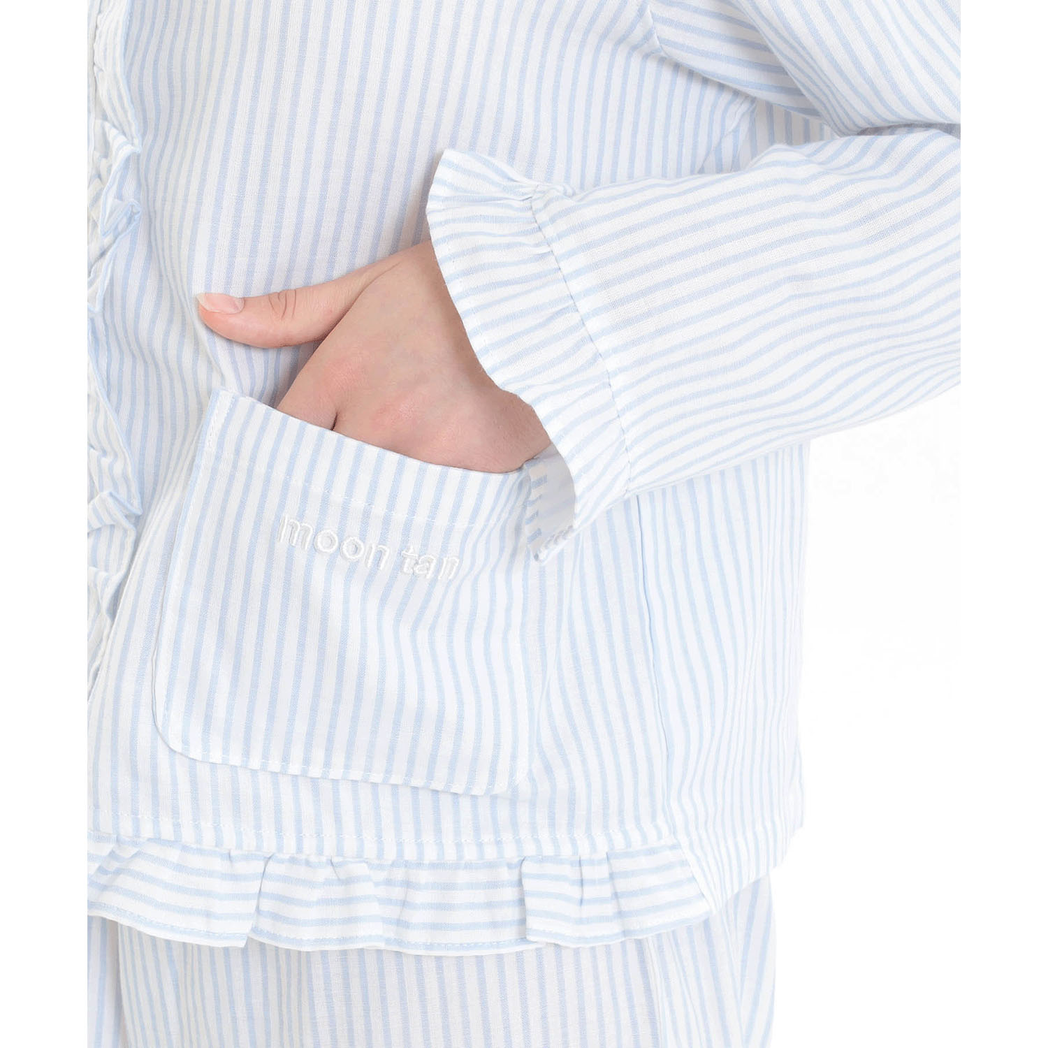 Narue コットンダブルガーゼストライプフリルパジャマ - 画像13