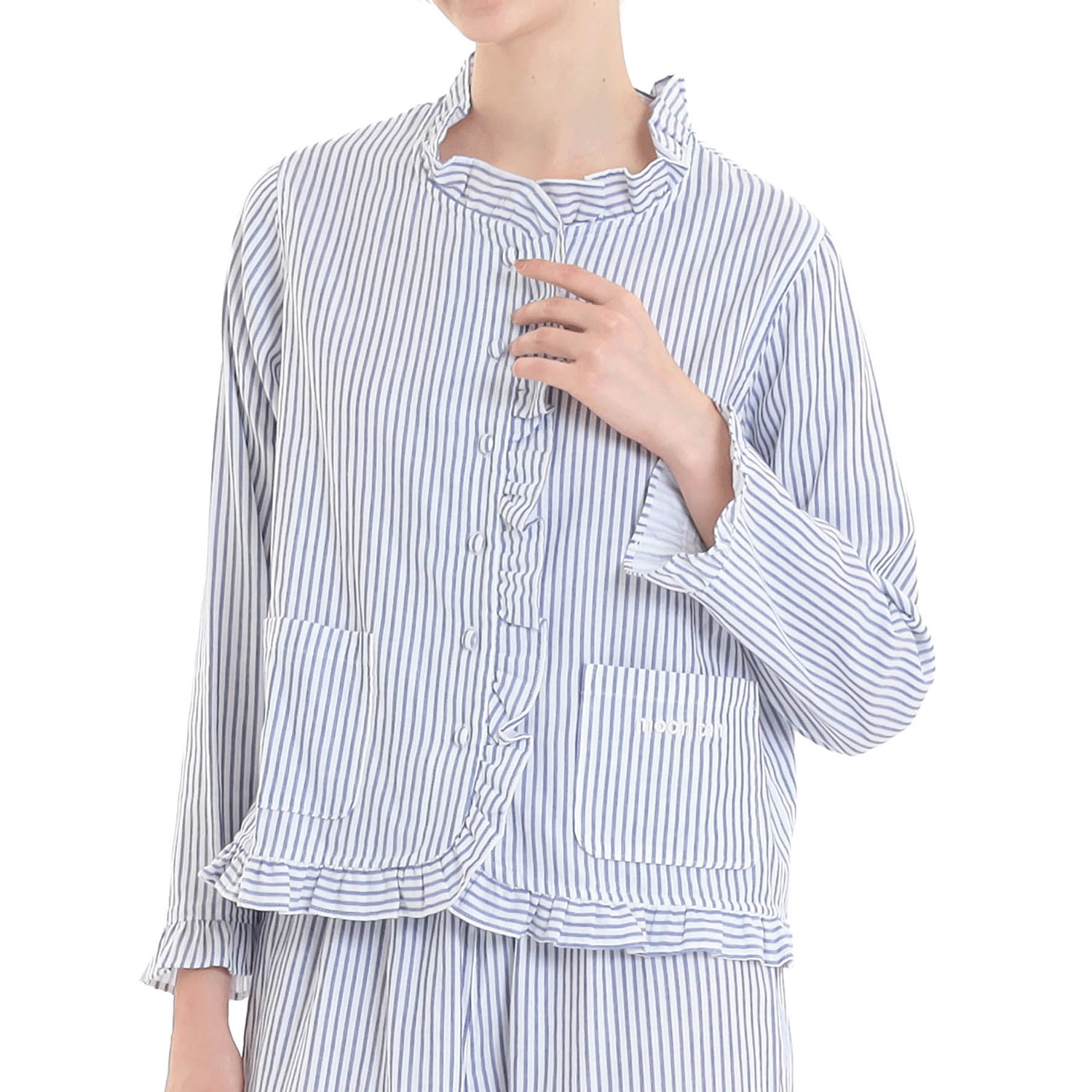 Narue コットンダブルガーゼストライプフリルパジャマ - 画像17