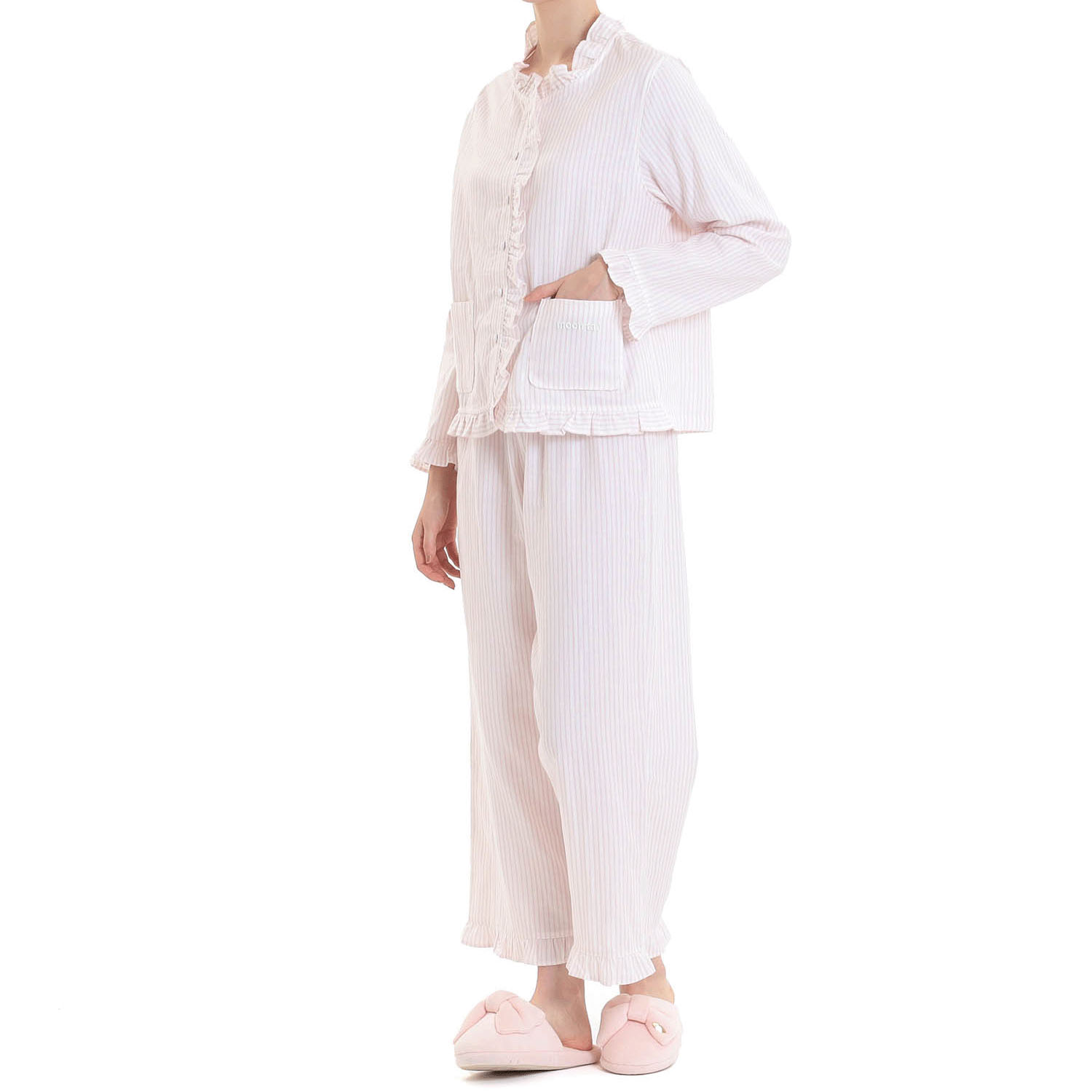 Narue コットンダブルガーゼストライプフリルパジャマ - 画像3