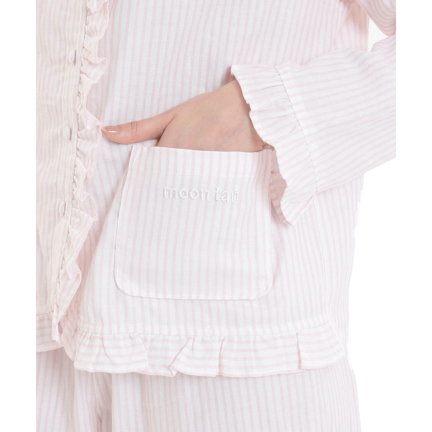 Narue コットンダブルガーゼストライプフリルパジャマ - 画像5