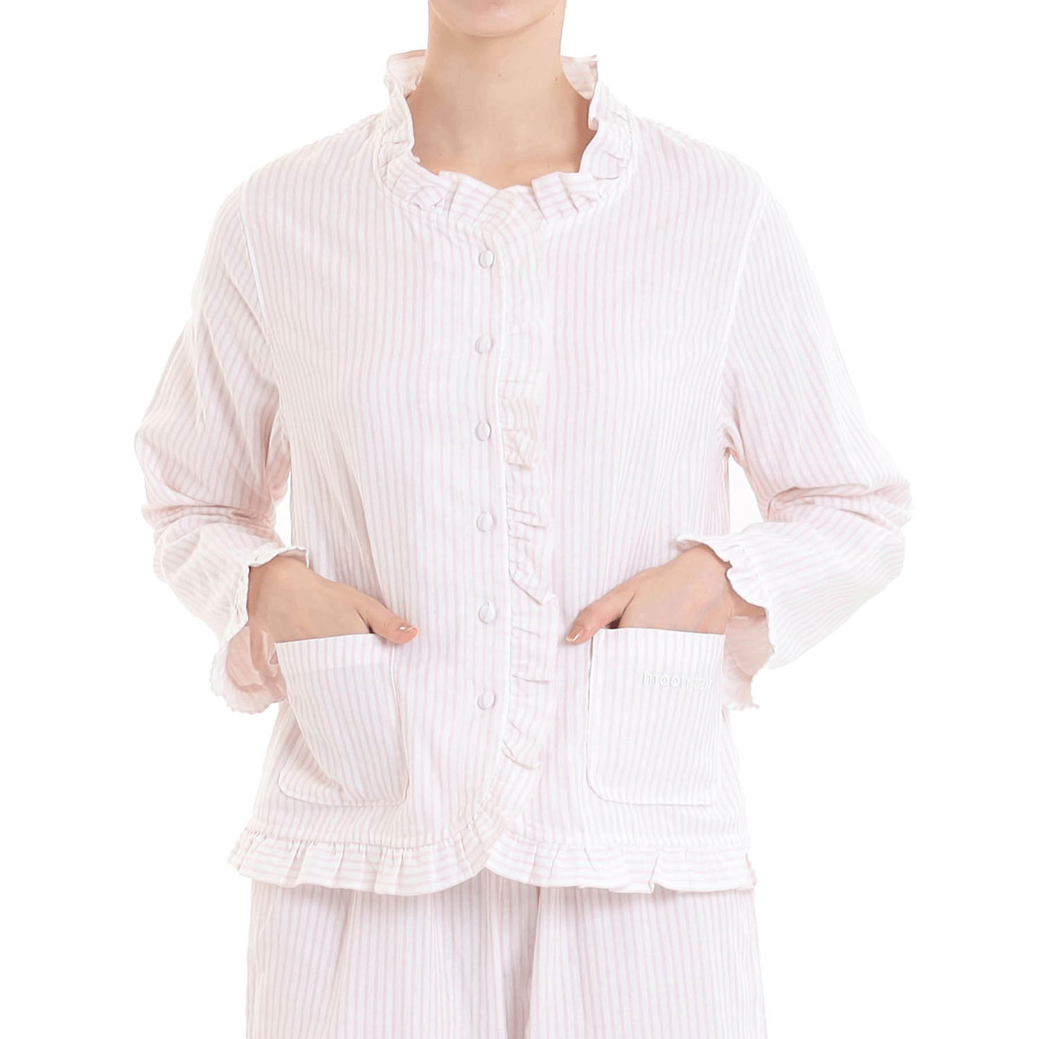 Narue コットンダブルガーゼストライプフリルパジャマ