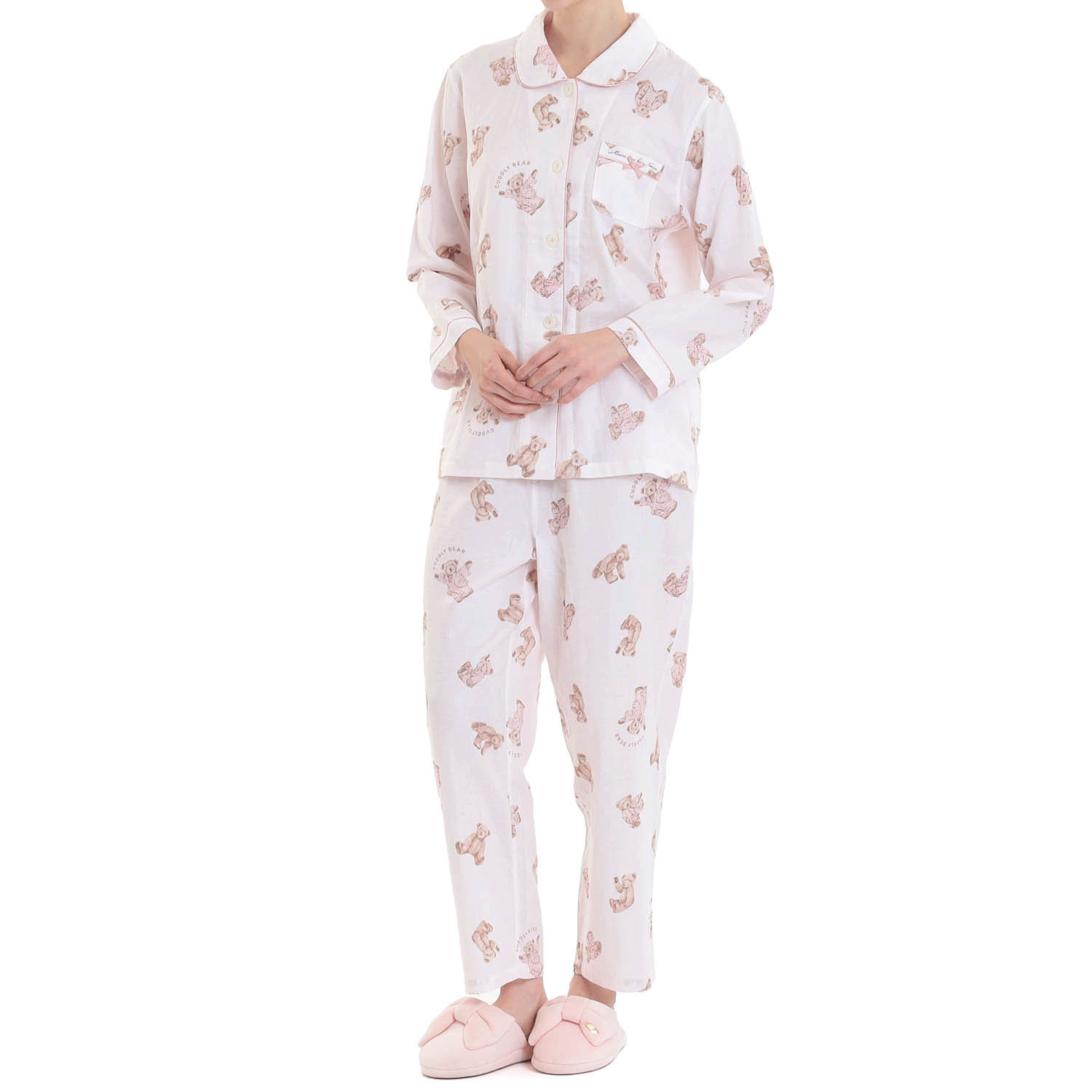 Narueコットンダブルガーゼおやすみベアシャツパジャマ - 画像11