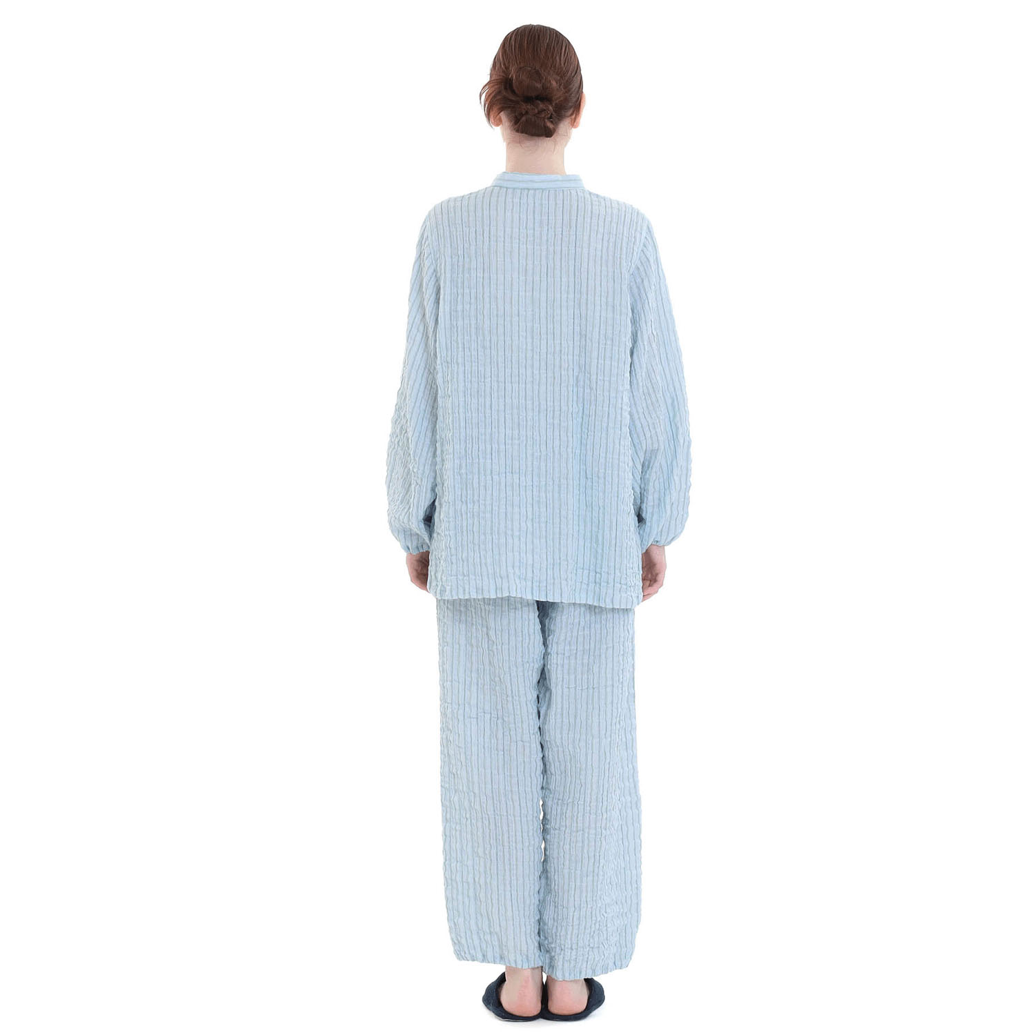 Narue シャーリングダブルガーゼストライプスタンドカラーパジャマ - 画像25