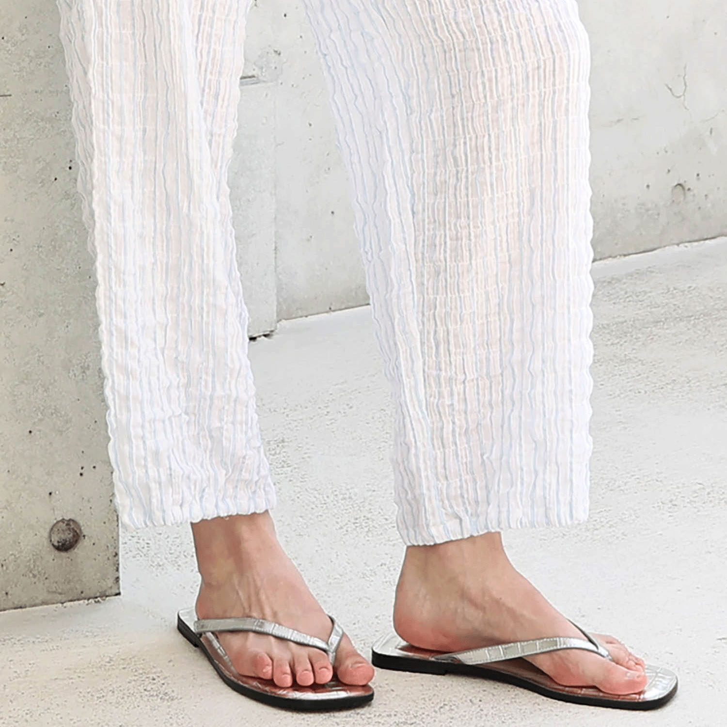 Narue シャーリングダブルガーゼストライプスタンドカラーパジャマ - 画像8