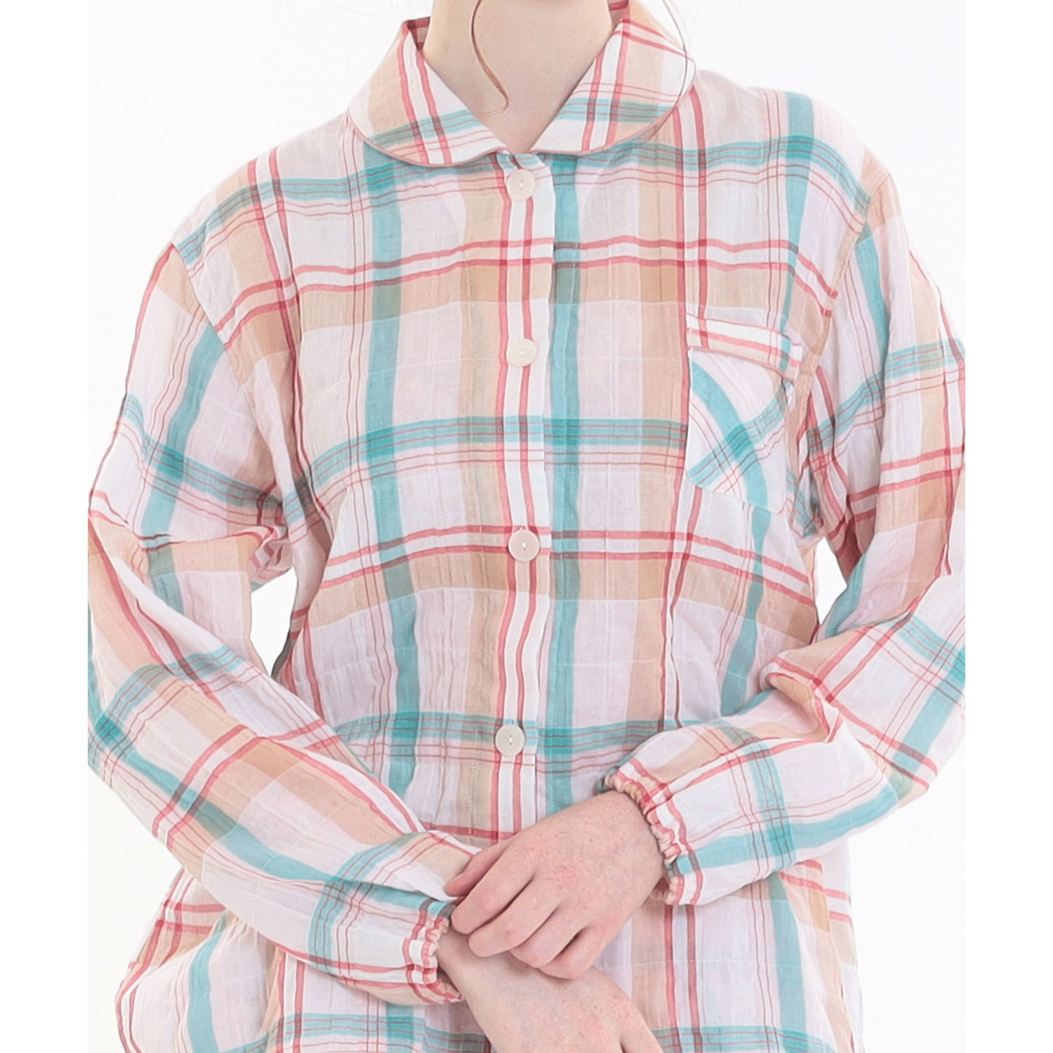 Narue シャーリングダブルガーゼチェックシャツパジャマ - 画像4