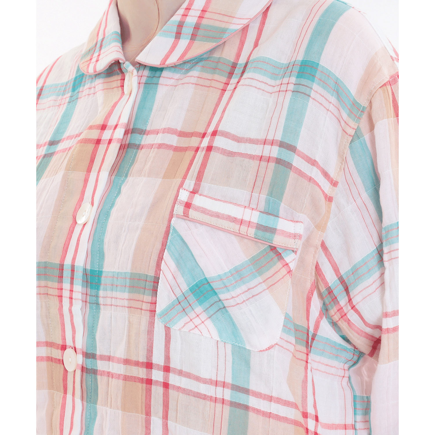 Narue シャーリングダブルガーゼチェックシャツパジャマ - 画像6