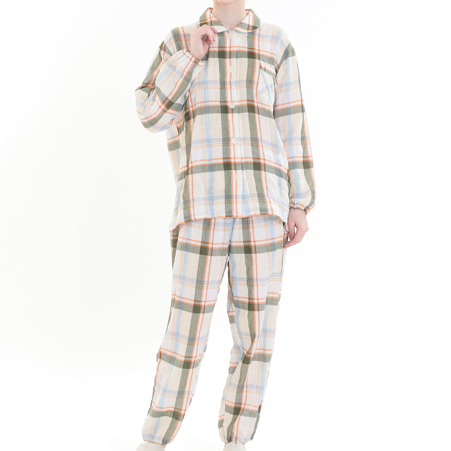 Narue シャーリングダブルガーゼチェックシャツパジャマ - 画像8