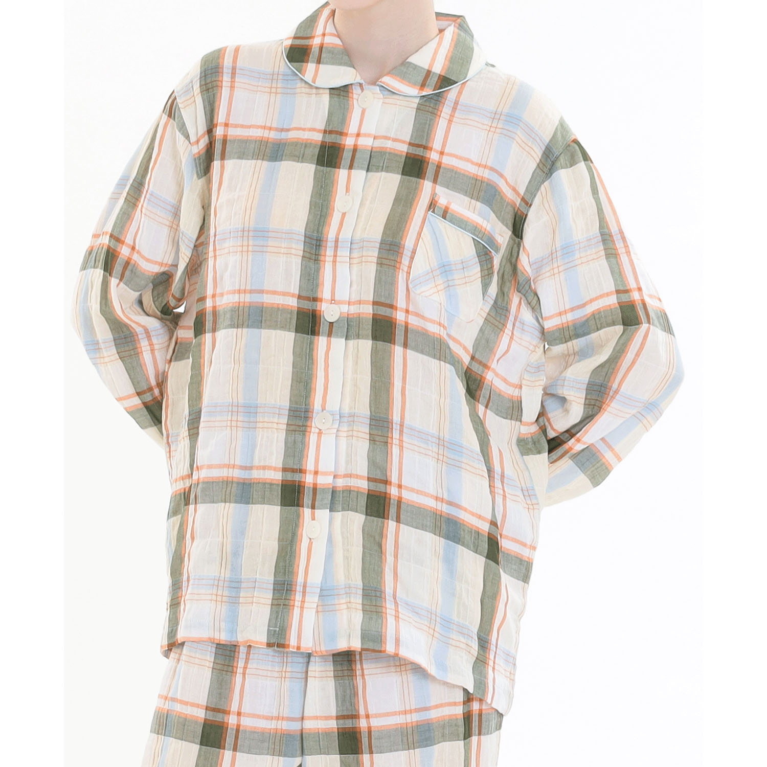 Narue シャーリングダブルガーゼチェックシャツパジャマ - 画像10