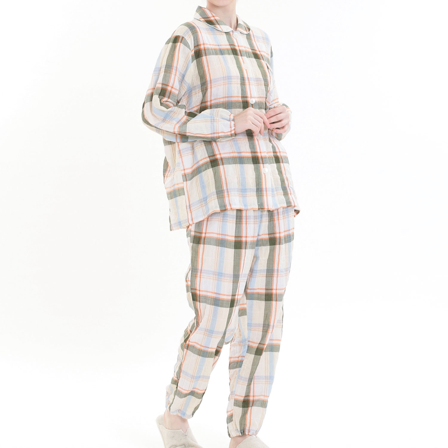 Narue シャーリングダブルガーゼチェックシャツパジャマ