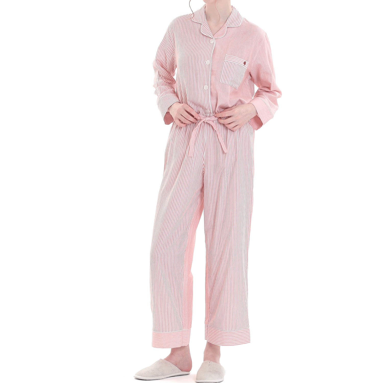 Narue コットンダブルガーゼストライプテーラードパジャマ - 画像2