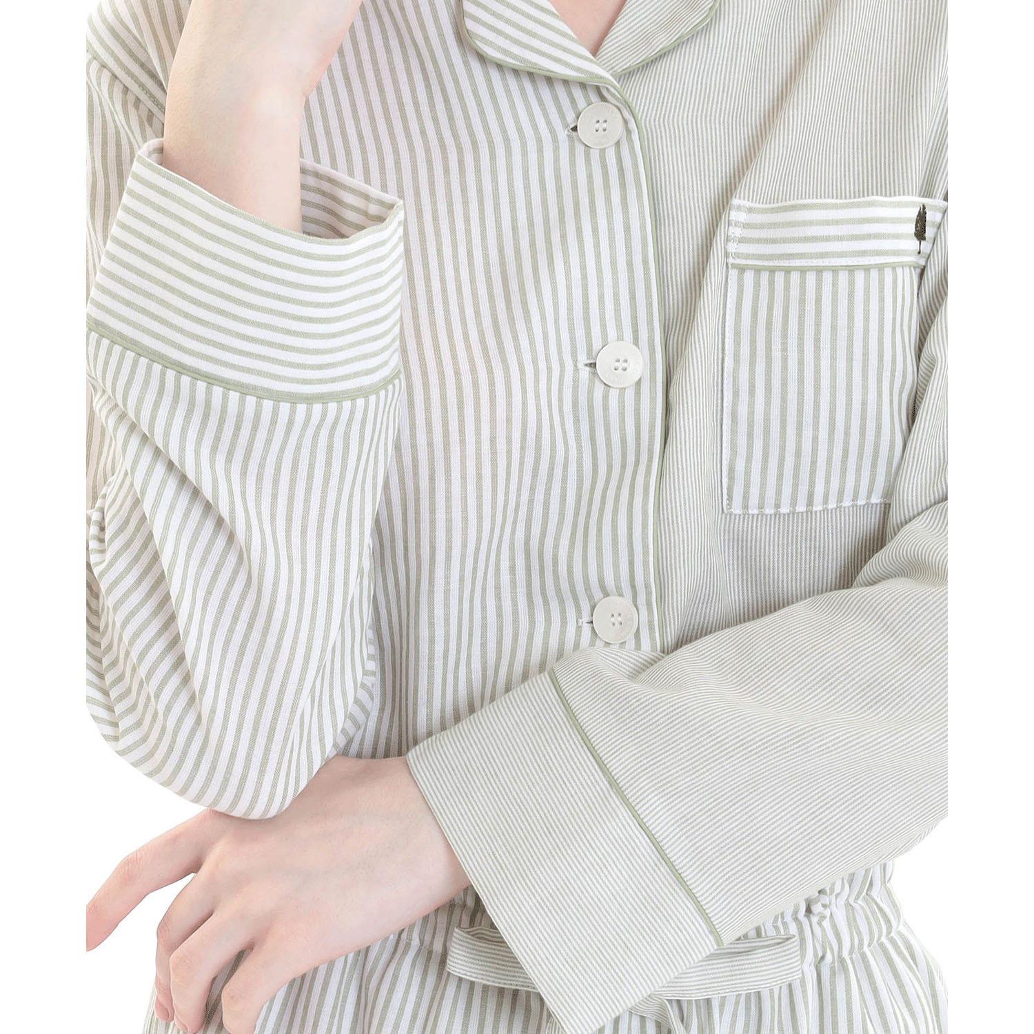 Narue コットンダブルガーゼストライプテーラードパジャマ - 画像13