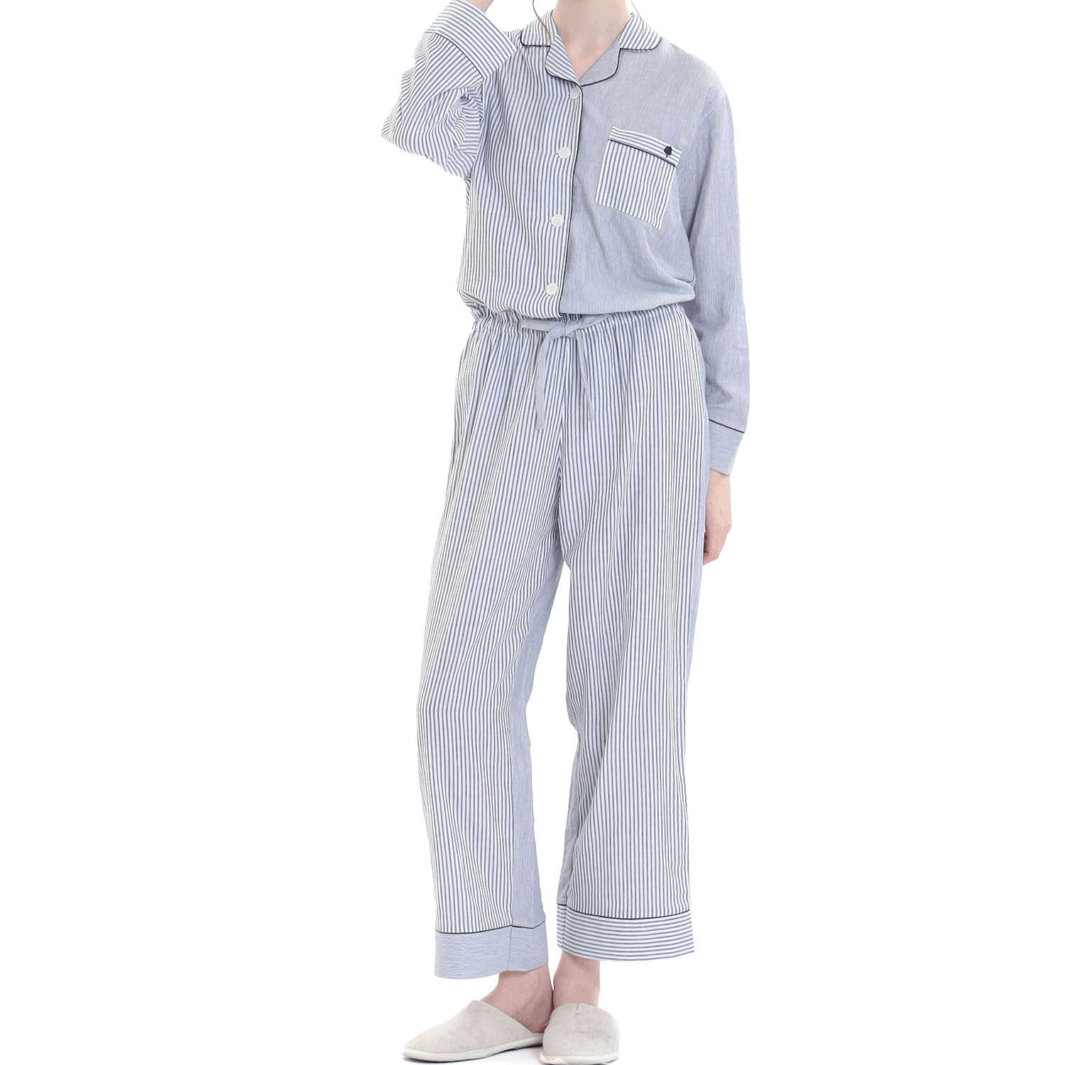 Narue コットンダブルガーゼストライプテーラードパジャマ - 画像19