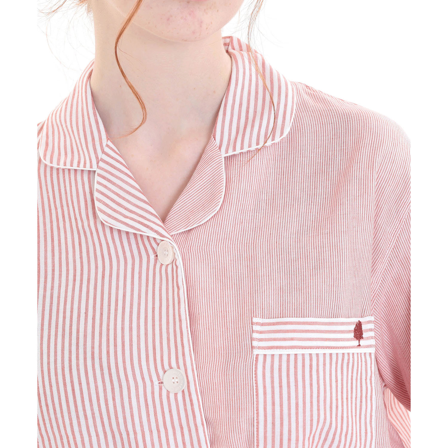 Narue コットンダブルガーゼストライプテーラードパジャマ - 画像4