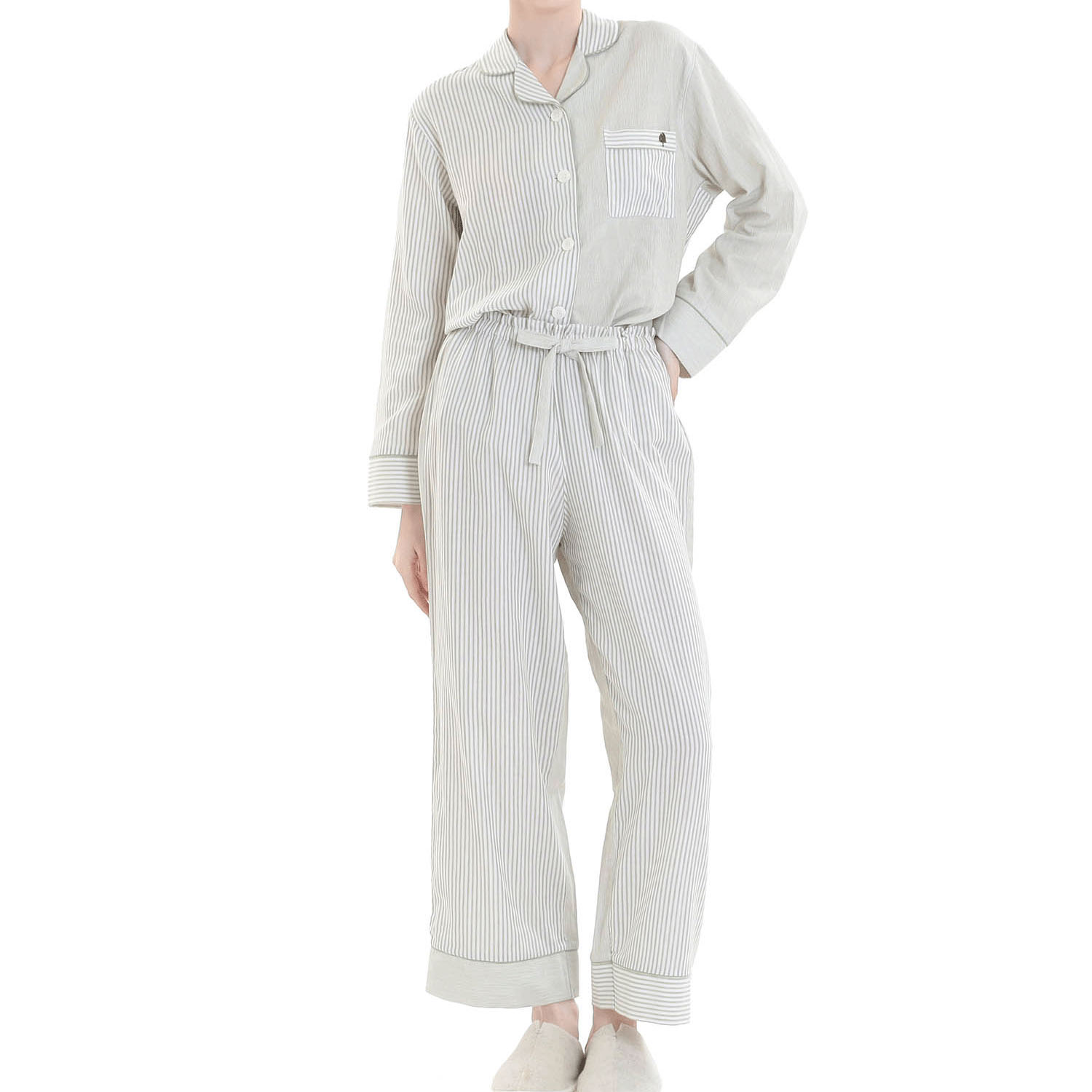 Narue コットンダブルガーゼストライプテーラードパジャマ - 画像10