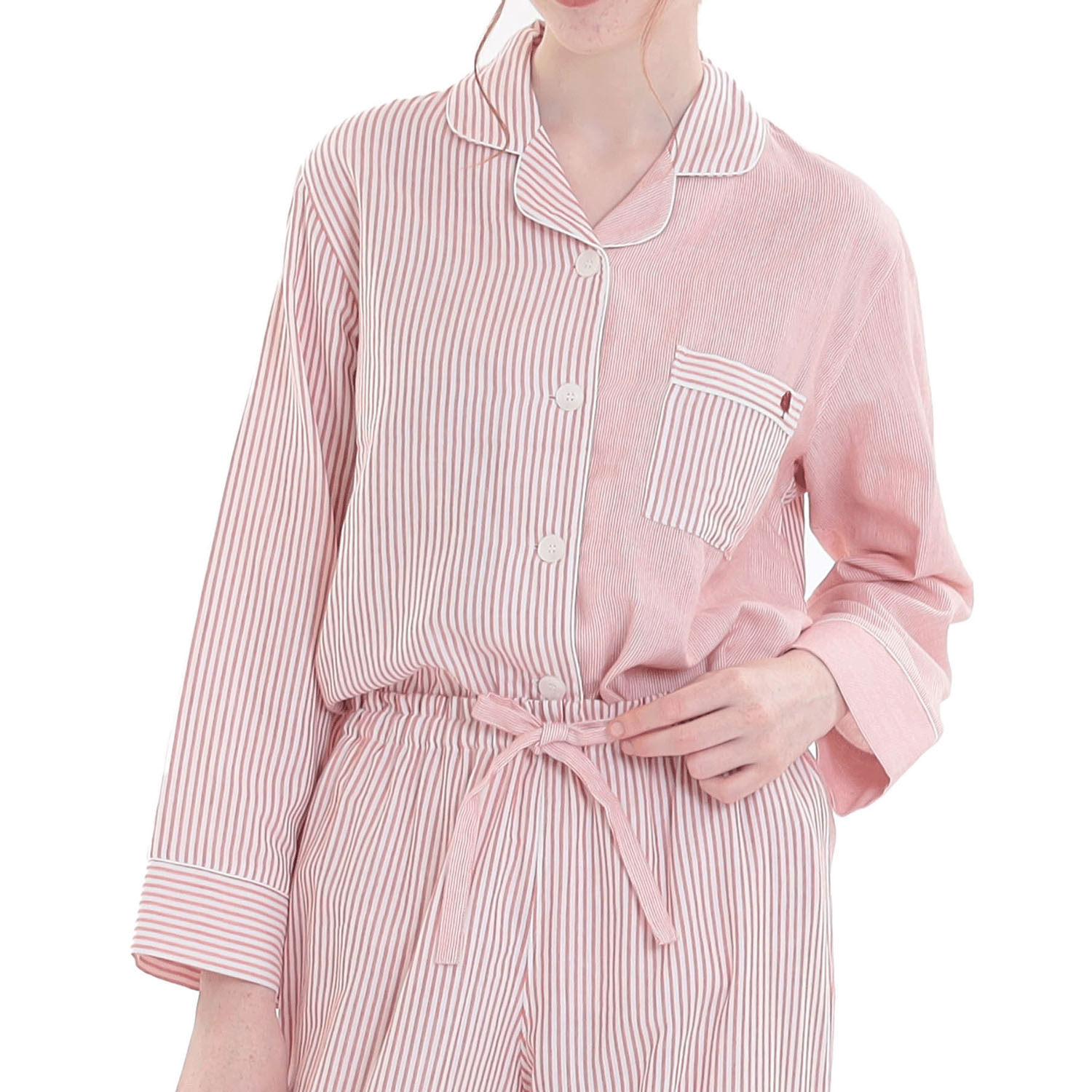 Narue コットンダブルガーゼストライプテーラードパジャマ