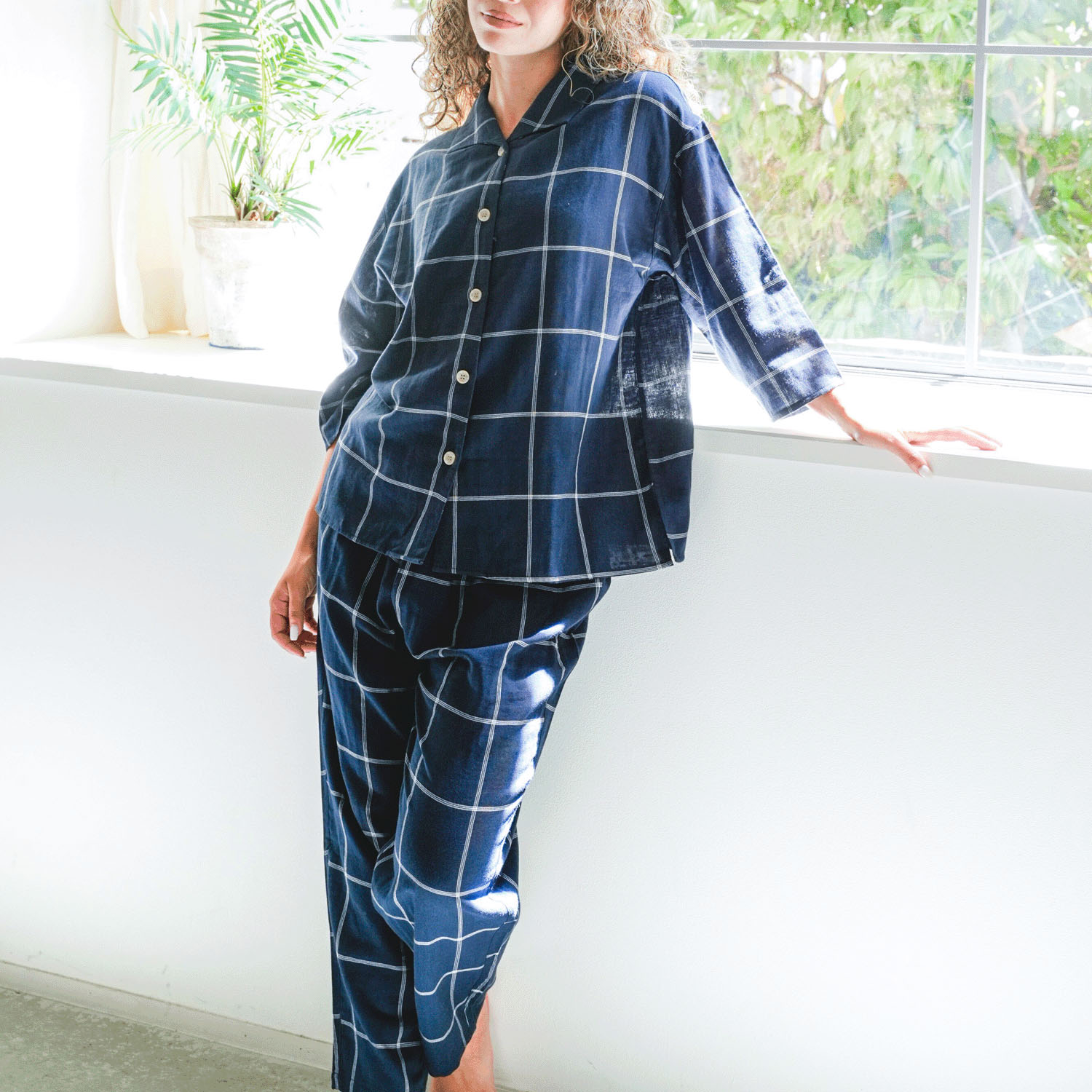 着る保湿クリーム スクエア開襟7分袖パジャマ - 画像1