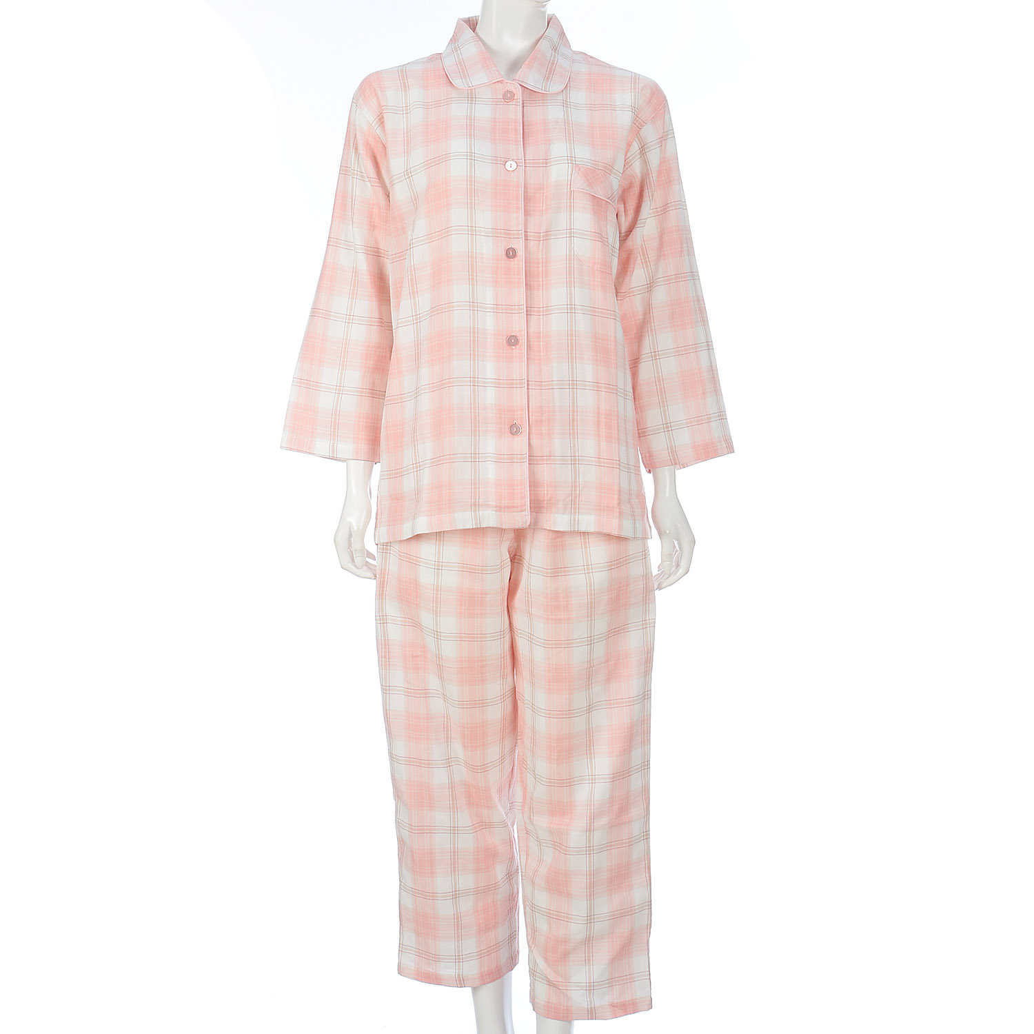 婦人 綿100％ダブルガーゼシャツパジャマ - 画像1