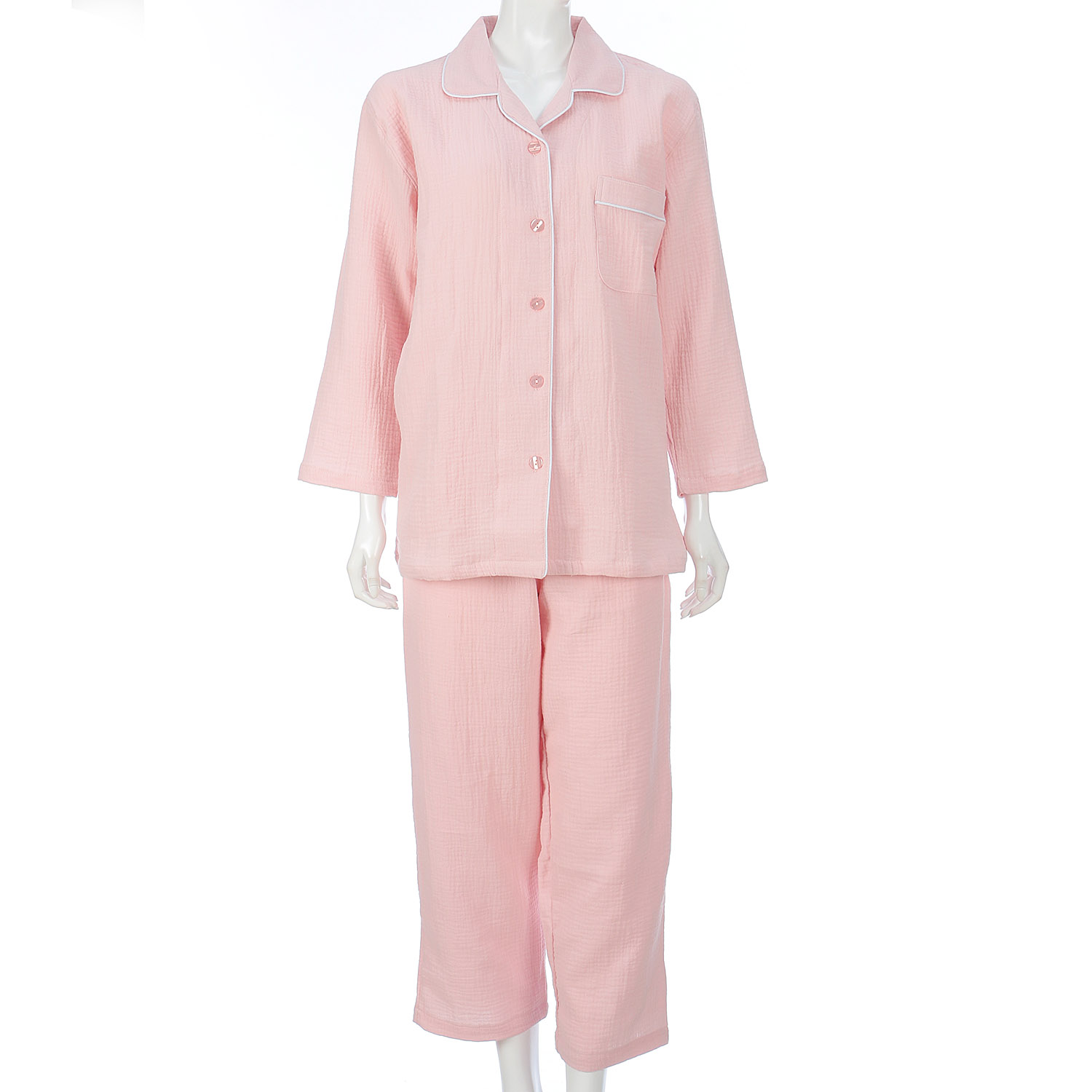 婦人 綿100％楊柳ダブルガーゼシャツパジャマ