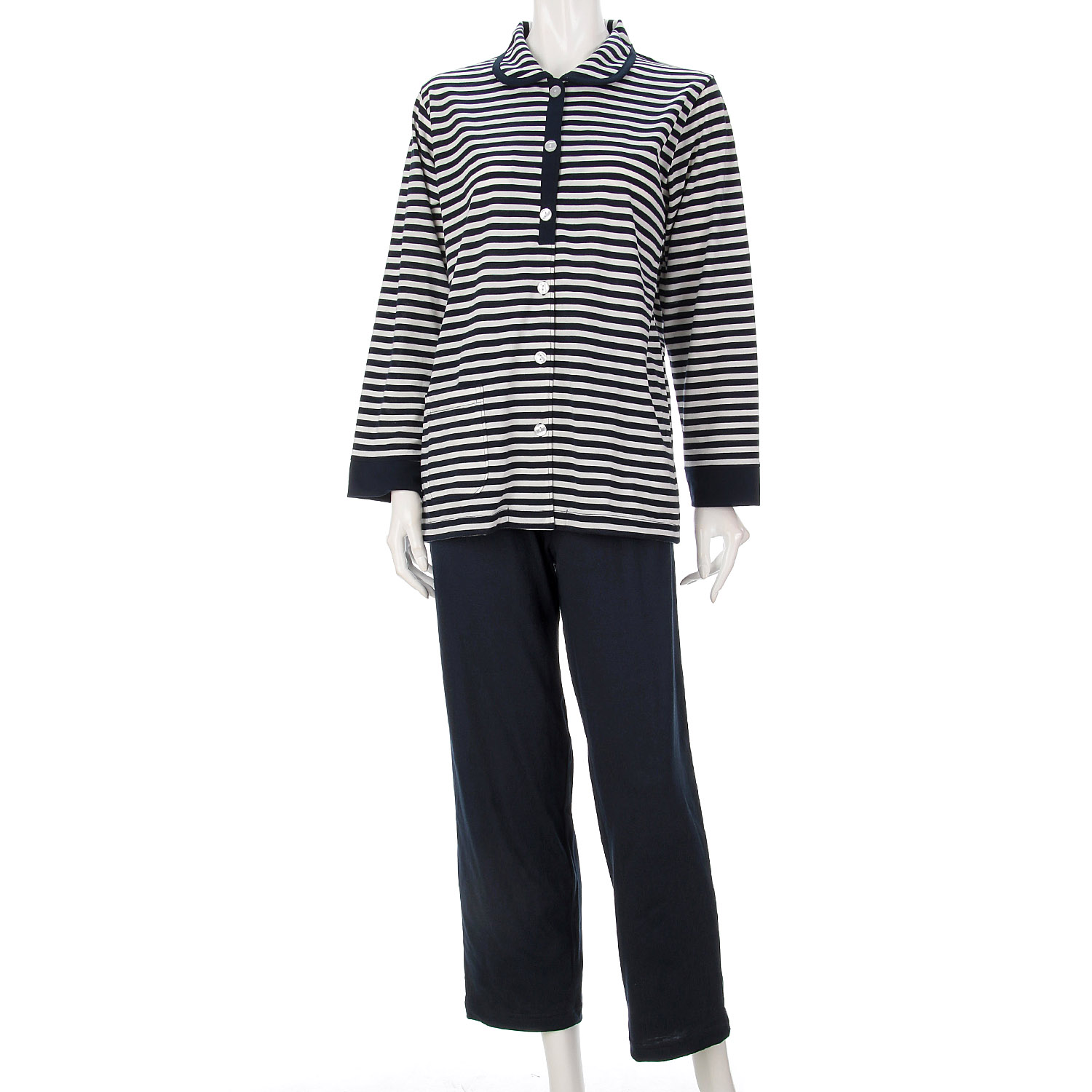 婦人天竺ボーダー襟付パジャマ - 画像2