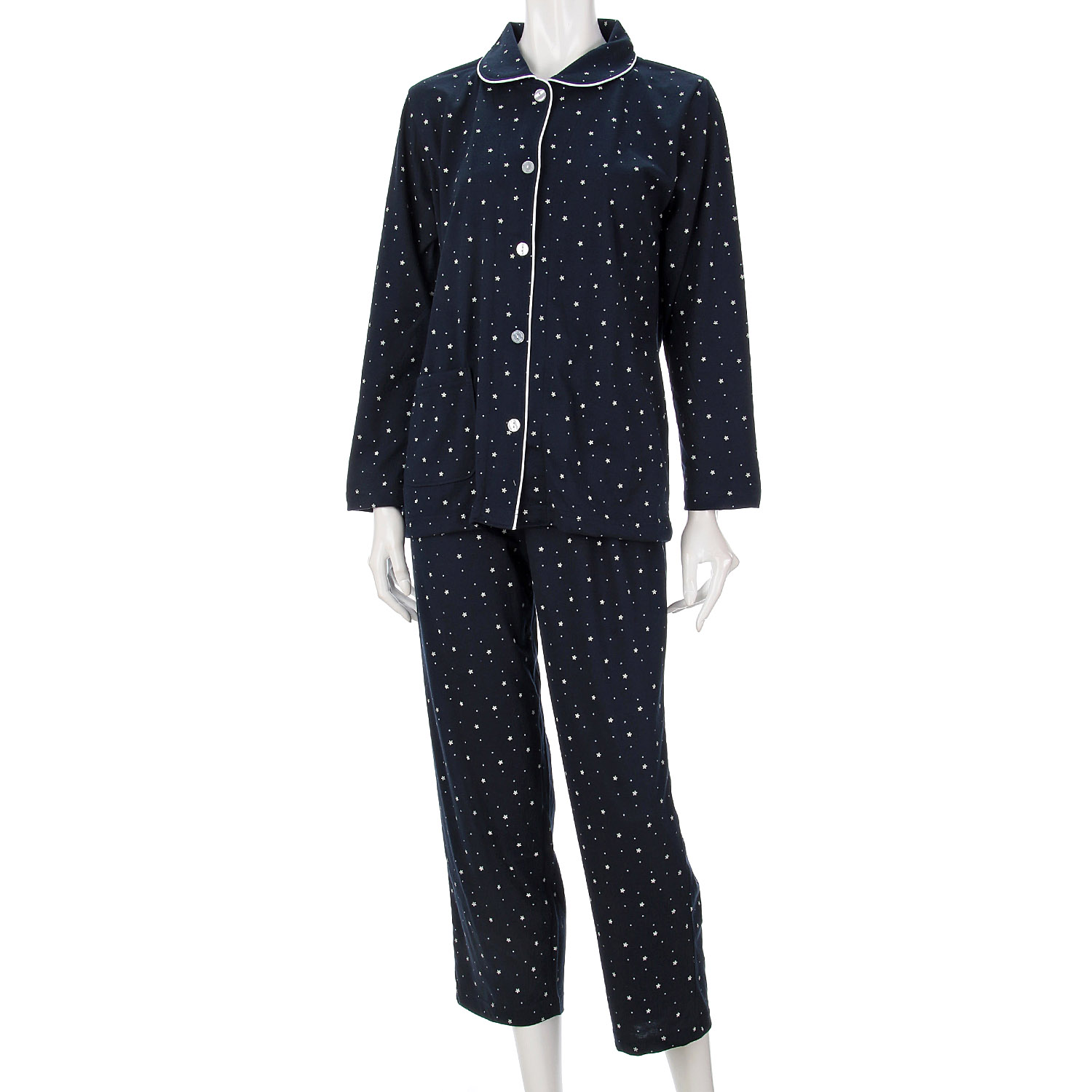 婦人 天竺花ドット柄 シャツパジャマ プチサイズ - 画像4