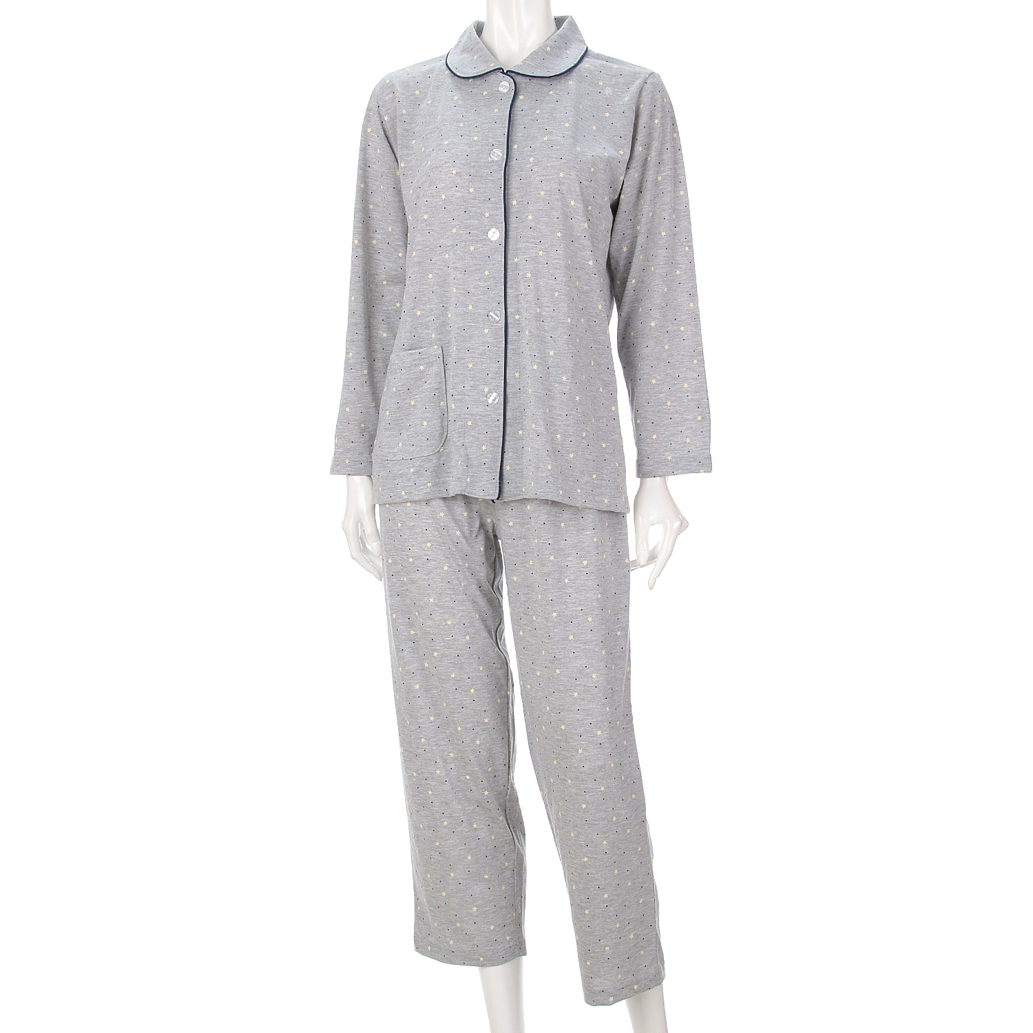 婦人 天竺花ドット柄 シャツパジャマ プチサイズ