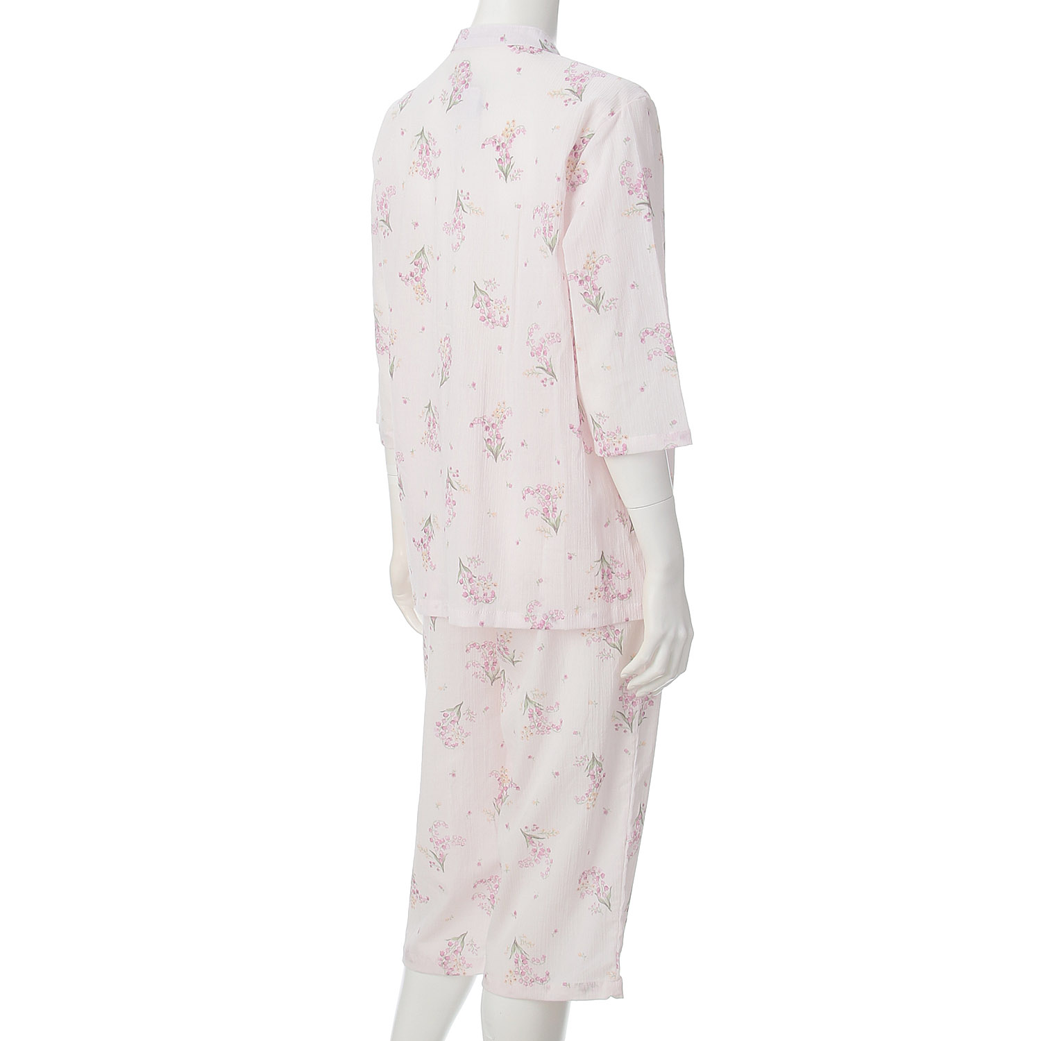 綿100％楊柳スズラン柄バンドカラーパジャマ - 画像2