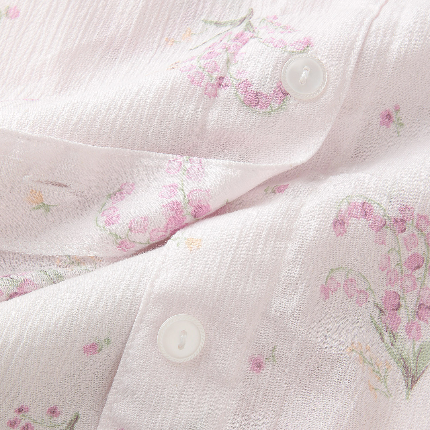 綿100％楊柳スズラン柄バンドカラーパジャマ - 画像4