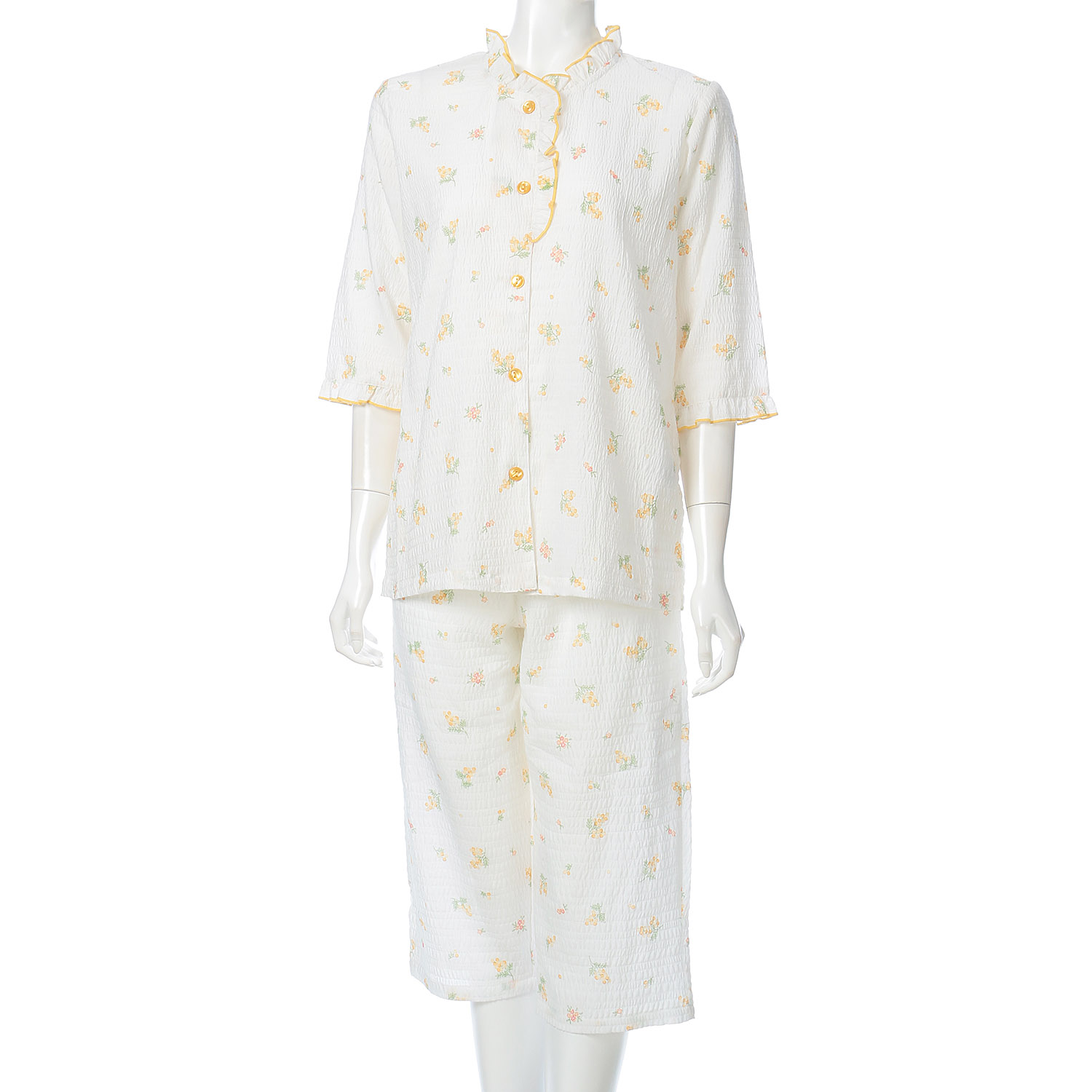 マジョリカ ミモザ柄衿フリル 7分袖7分丈パンツパジャマ - 画像5