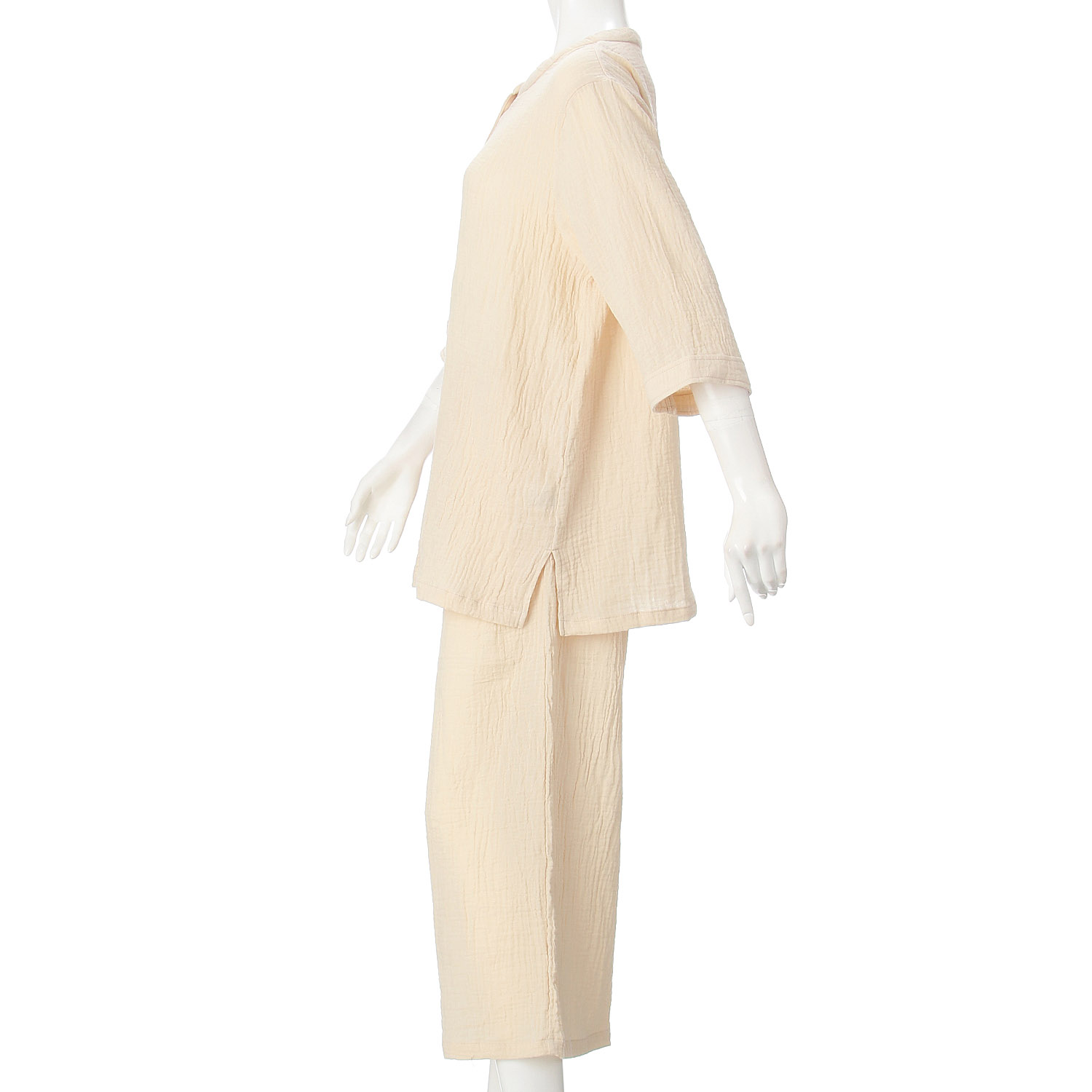 men de neru Wガーゼ楊柳 無地前開パジャマ - 画像3