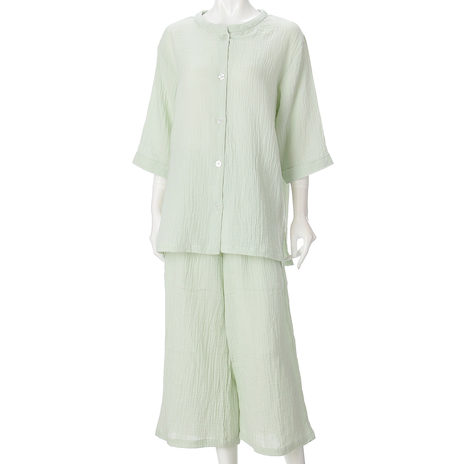 men de neru Wガーゼ楊柳 無地前開パジャマ - 画像6