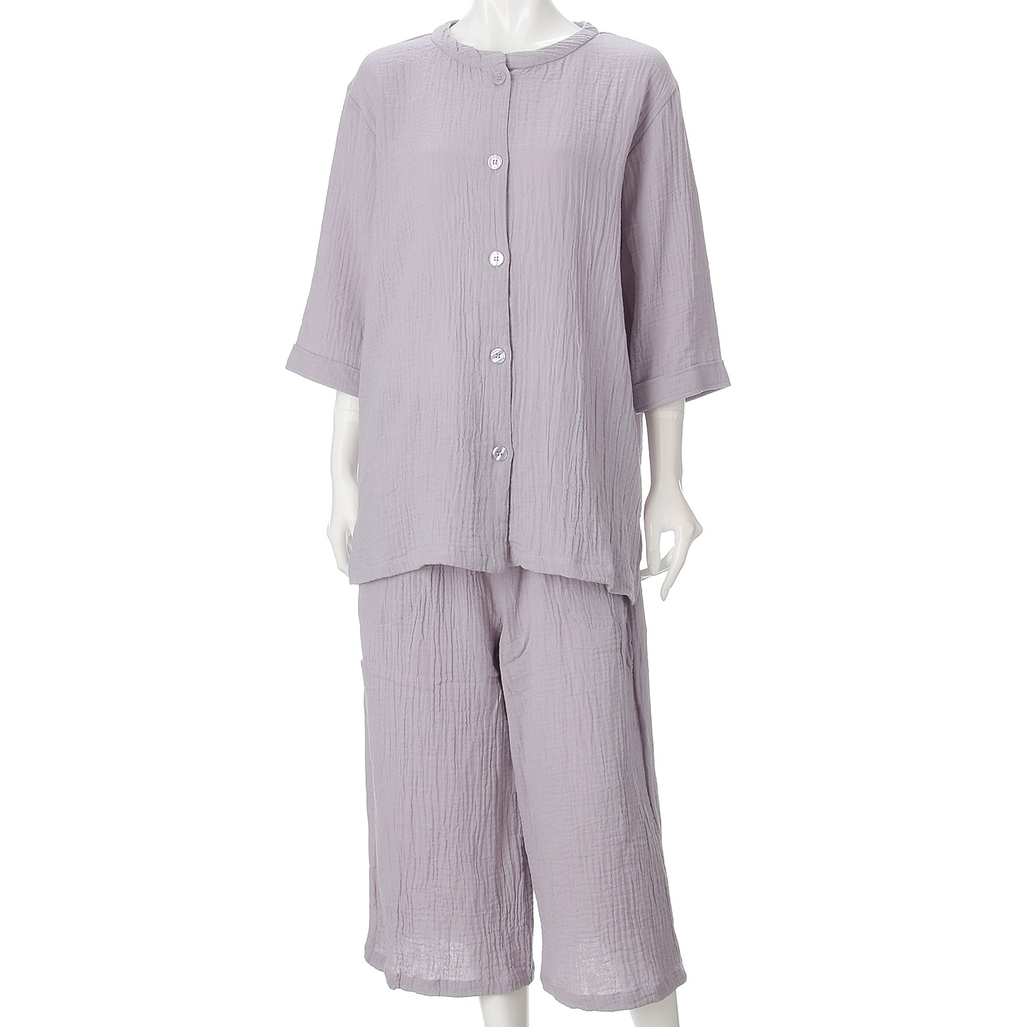 men de neru Wガーゼ楊柳 無地前開パジャマ - 画像7