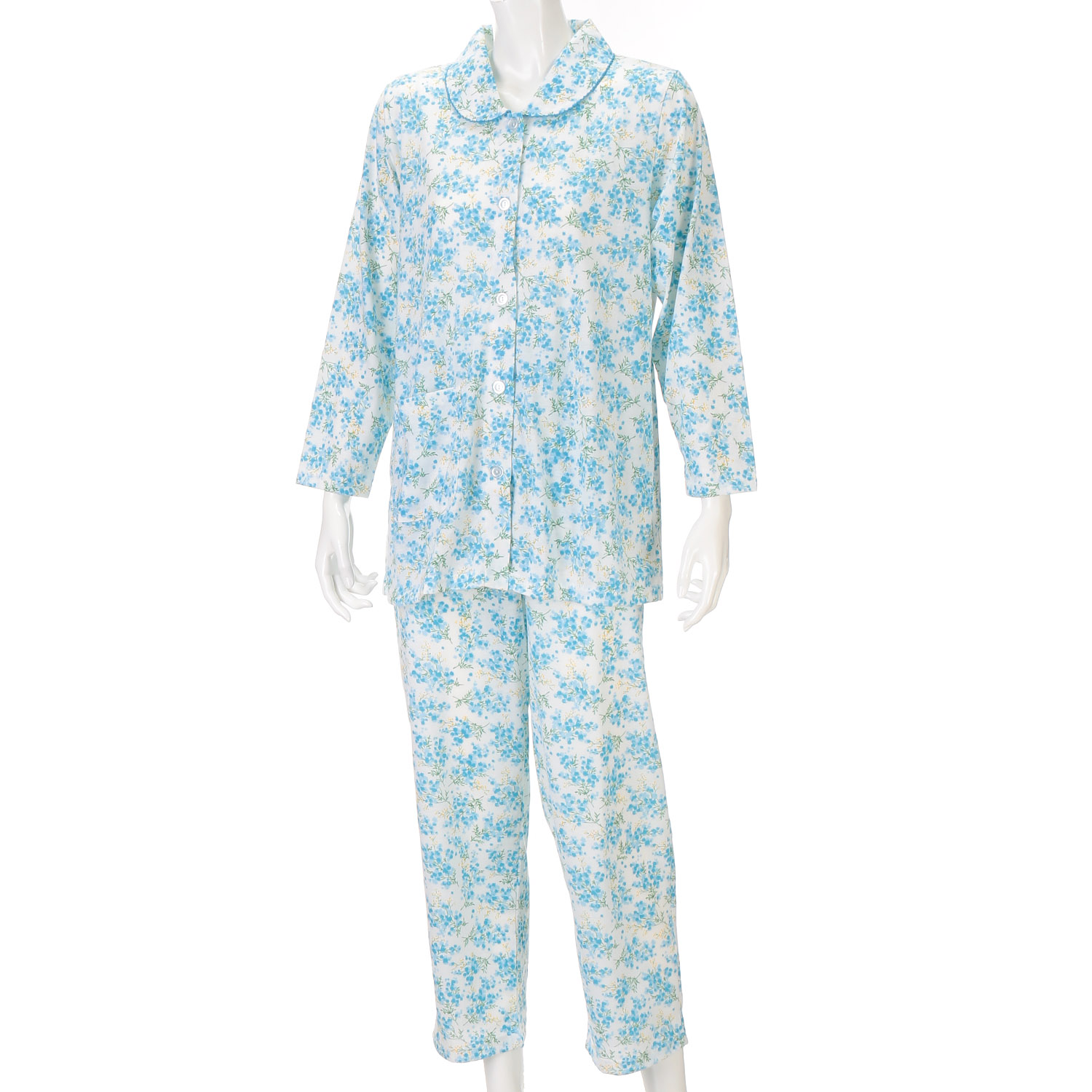 婦人 天竺 小花柄パジャマ（長袖＋長パンツ）