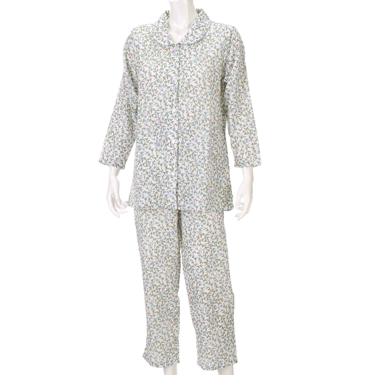 婦人 綿100％ ダブルガーゼ 木の実柄 パジャマ（長袖＋長パンツ） - 画像2