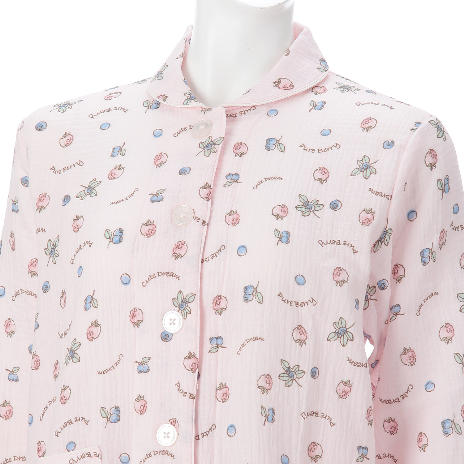 ふんわりダブルガーゼ 衿付パジャマ ベリー柄 - 画像3